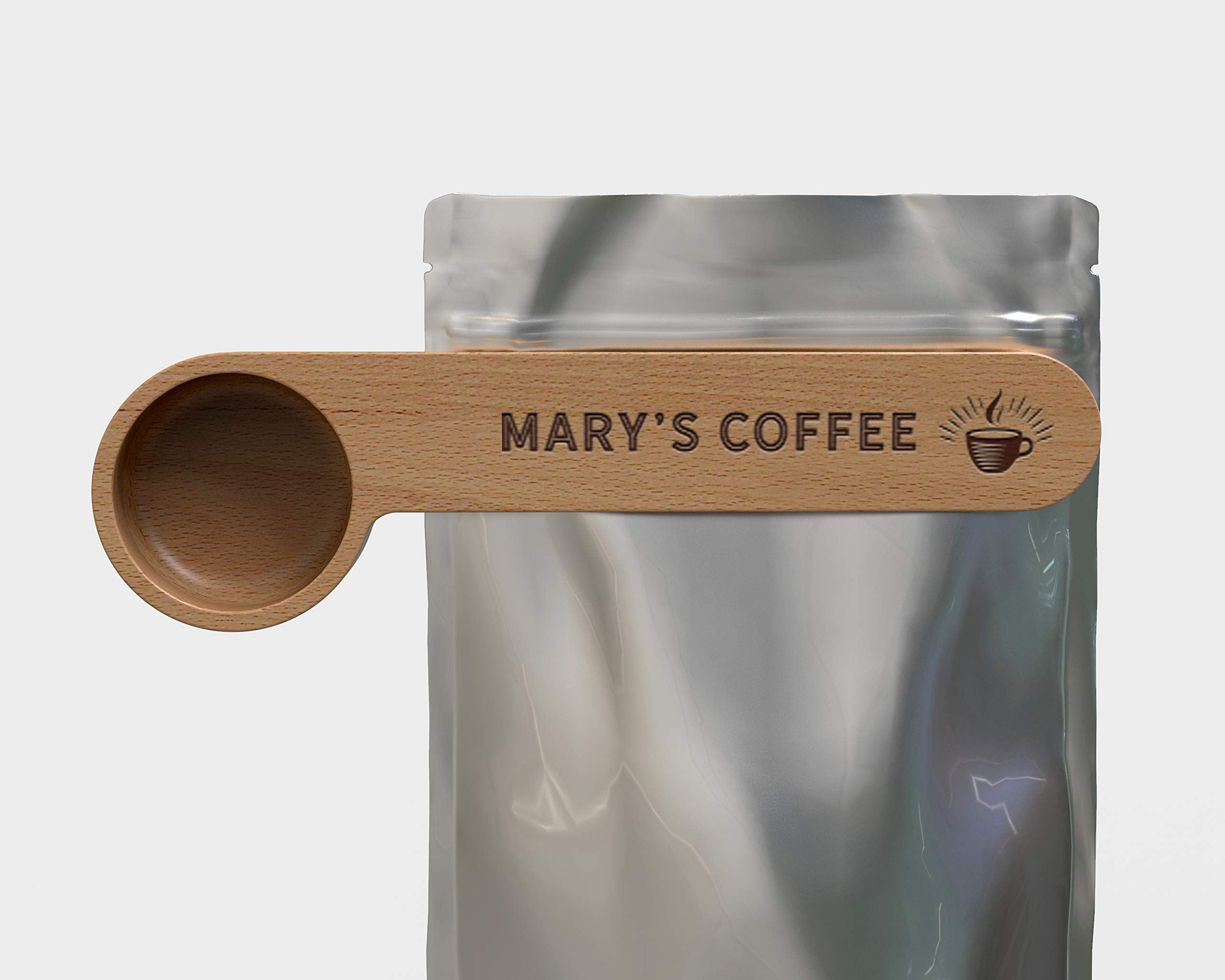Custom Engraved Wooden Coffee Scoop - Personalized Coffee Spoon & Bag Clip - Unique Coffee Lover Gift for Kitchen & Home Barista Use