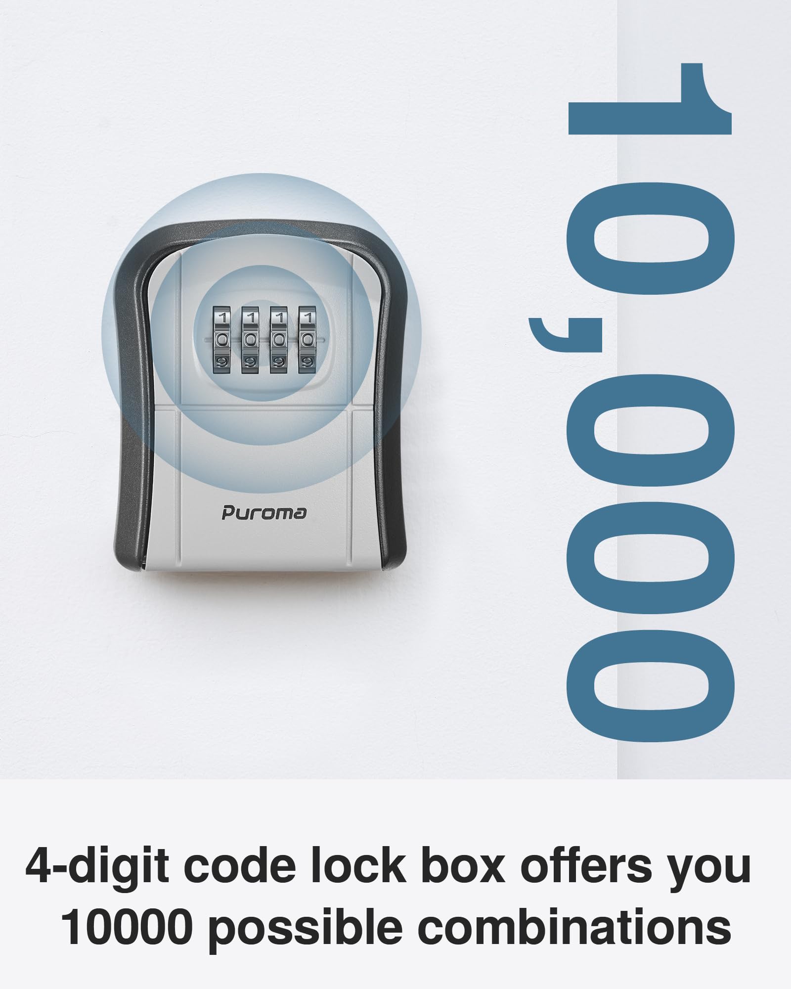 **Puroma Wall-Mounted Combination Key Lock Box - Resettable Code Safe Security Storage for House, Office, Garage & Apartment Keys (1 Pack, Grey) - Ideal for Spare Key Access & Emergency Entry**