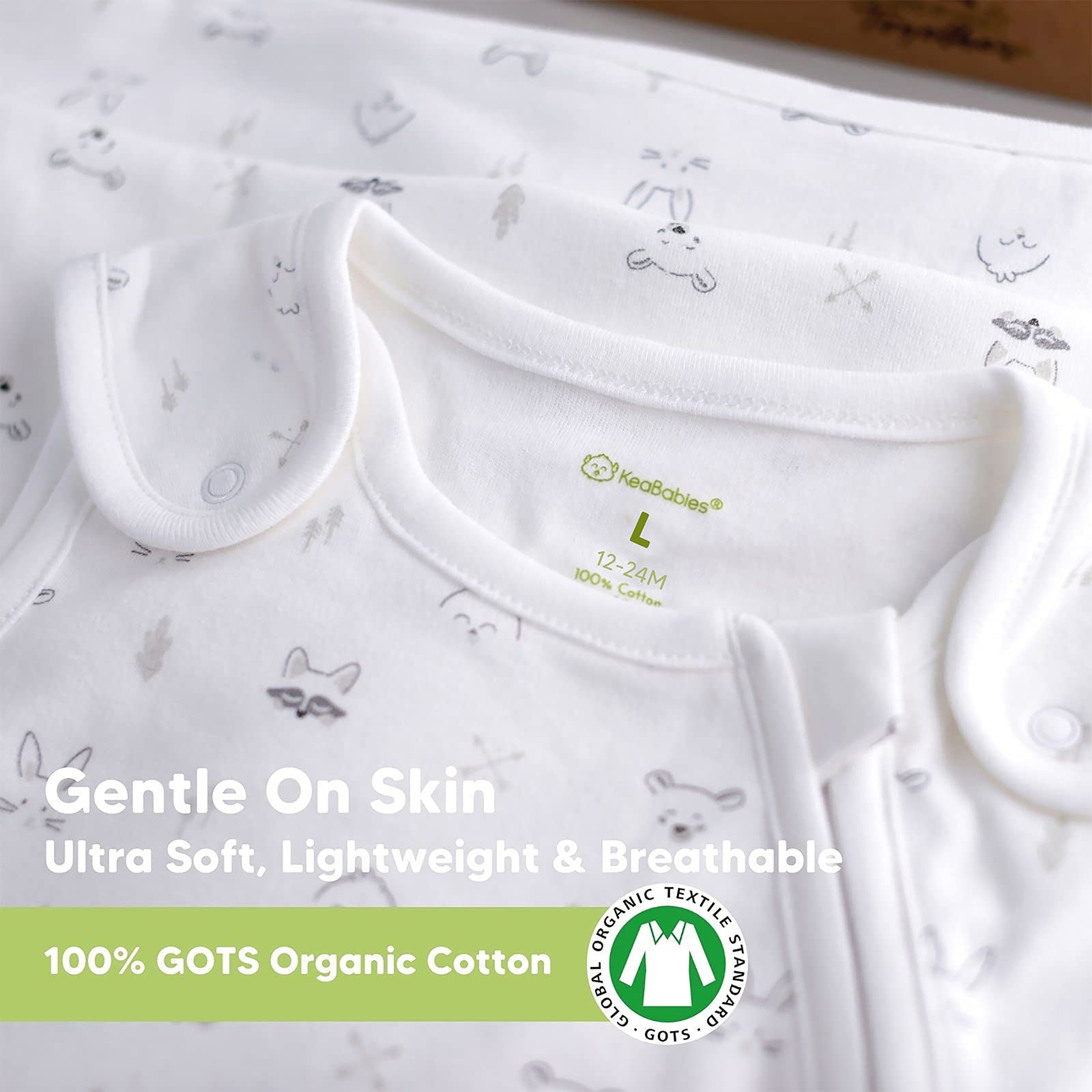 Organic Baby Sleep Sack Wearable Blanket 0-24 Months - Soft Cotton Baby Sleeping Bag for Newborn, Infant, Boy & Girl - Breathable Swaddle Blanket & Baby Sleeper for Safe Sleep - Perfect for Nursery, Daycare & Travel (KeaStory, Large 12-24M)