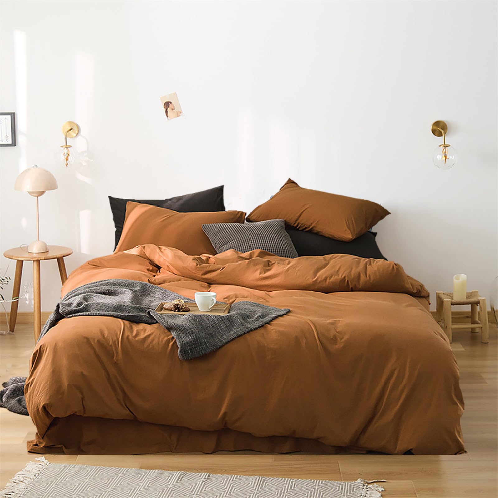 Luxlovery Queen Size Pumpkin Color Comforter Set - Rust Orange Bedding with 2 Pillowcases | Soft Burnt Orange & Terracotta Quilted Blanket for Cozy Fall & Winter Bedroom Decor