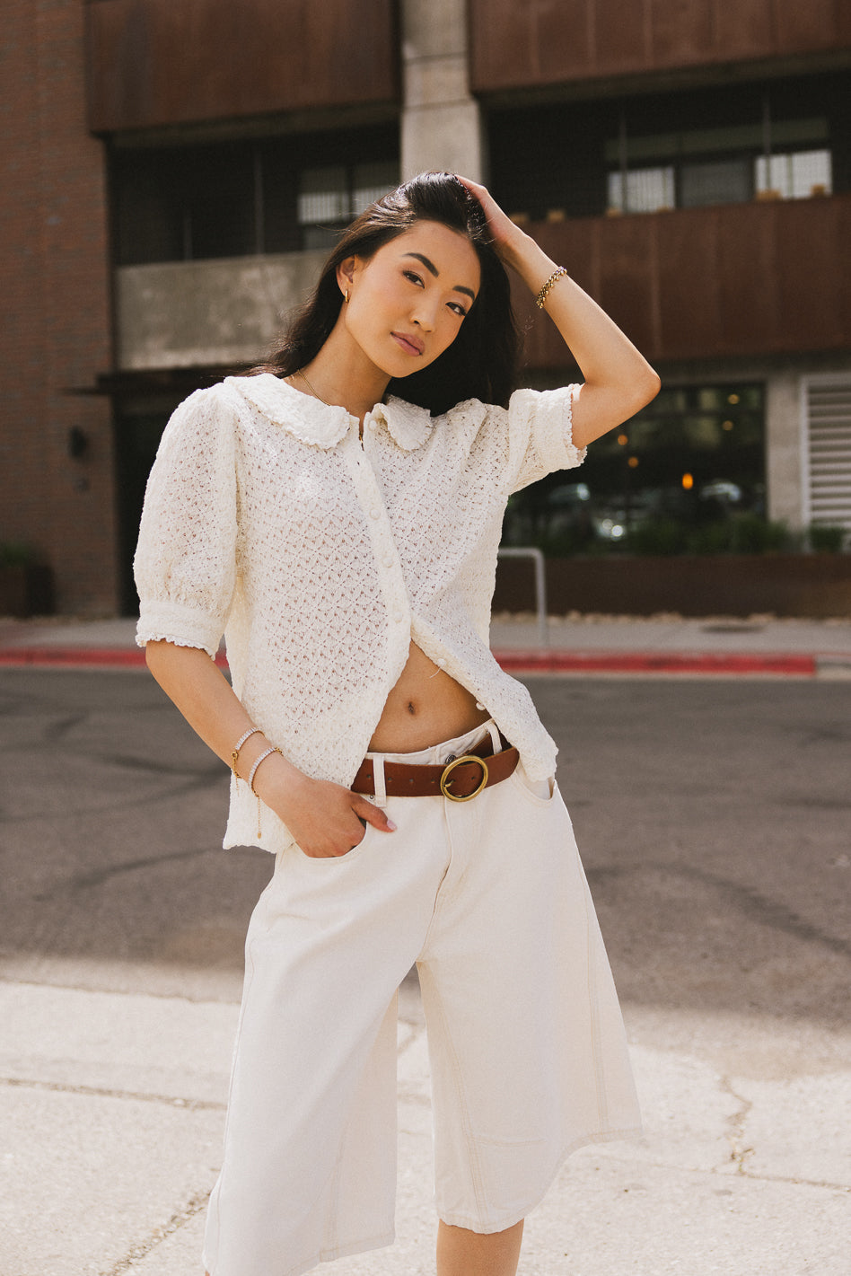 Lyla Collared Lace Top in Ivory - Elegant Women's Blouse for Casual & Party Wear | Perfect for Dates, Office & Special Occasions