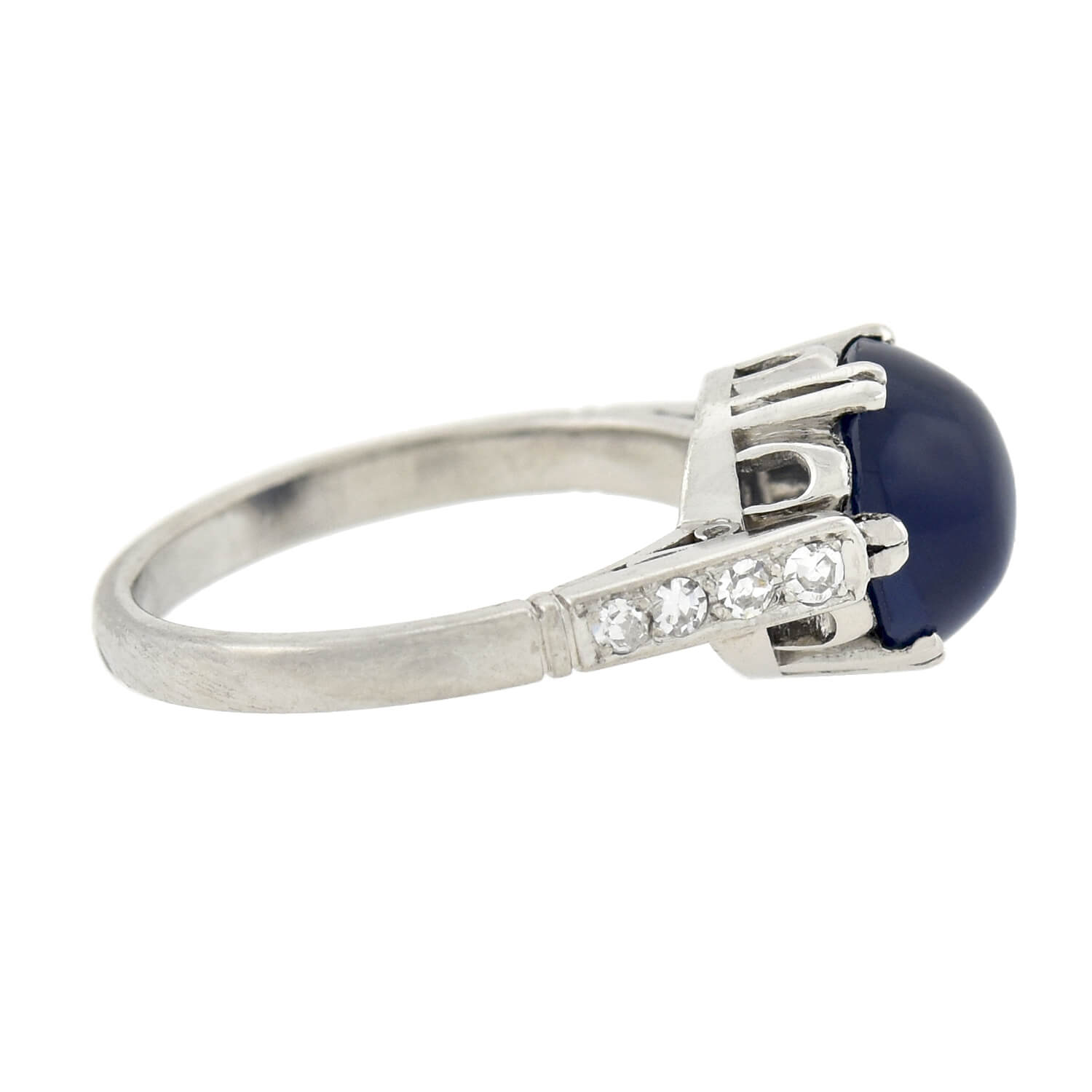 Art Deco Platinum Sapphire Cabochon & Diamond Ring 2.25ctw - Vintage Engagement Ring for Women, Wedding Gift, Anniversary Jewelry