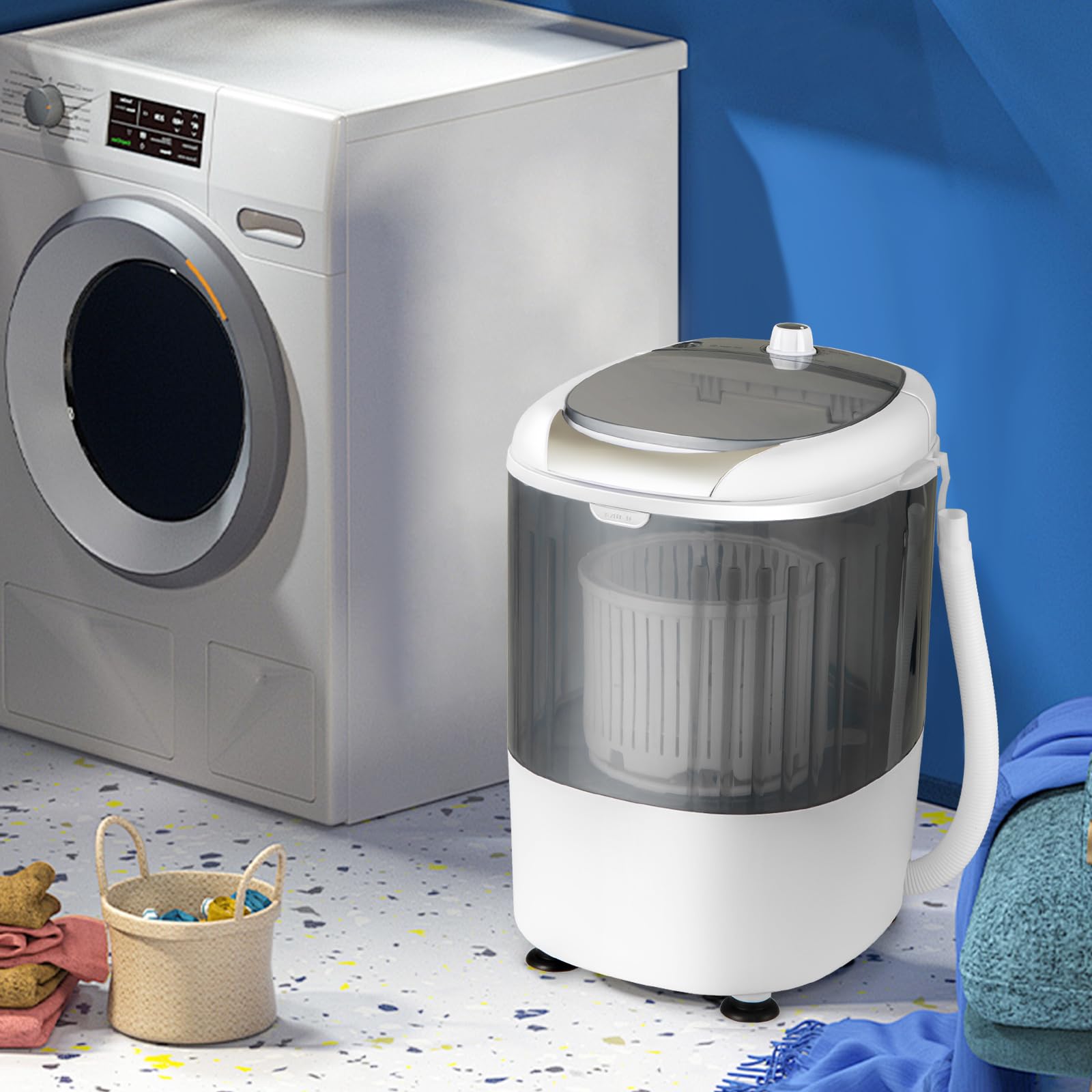 COSTWAY 5.5 lbs Mini Portable Washing Machine | Compact Single Tub Laundry Washer with Rotary Control | Perfect for Apartments, Dorms, RVs & Small Spaces | Grey | Ideal for Travel, Camping & Limited Living Areas