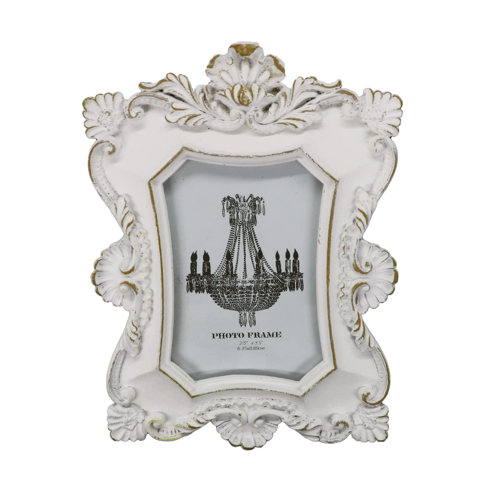 Vintage 2.5x3.5 Photo Frame - Antique White Picture Frame with HD Glass for Wall & Tabletop Display