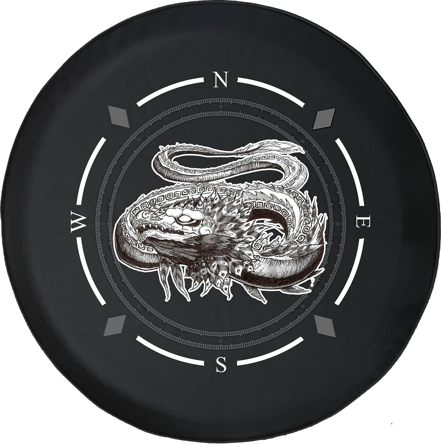 American Unlimited Spare Tire Cover with Compass & Mythical Dragon Design - Universal Fit for SUV, Trailer, RV & Most Vehicles | Durable Wheel Protection for Off-Road Adventures & Camping Trips