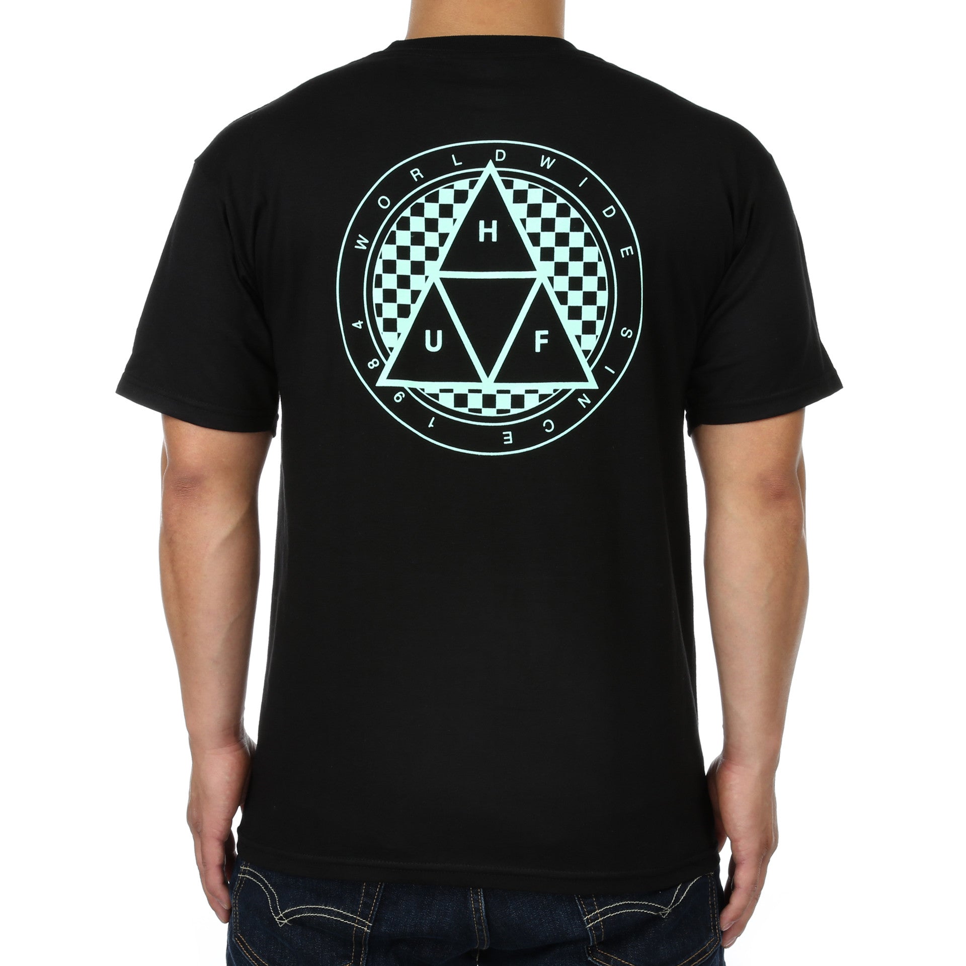 Huf Checkered Triple Triangle T-Shirt - Black Graphic Tee for Men | Streetwear Fashion | Casual Wear & Skate Style