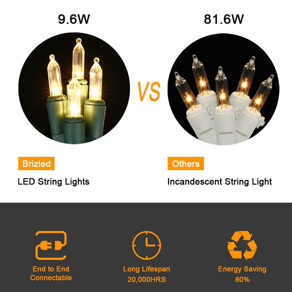 Brizled 100 LED Christmas Lights - 33ft Connectable String for Tree & Party Decor