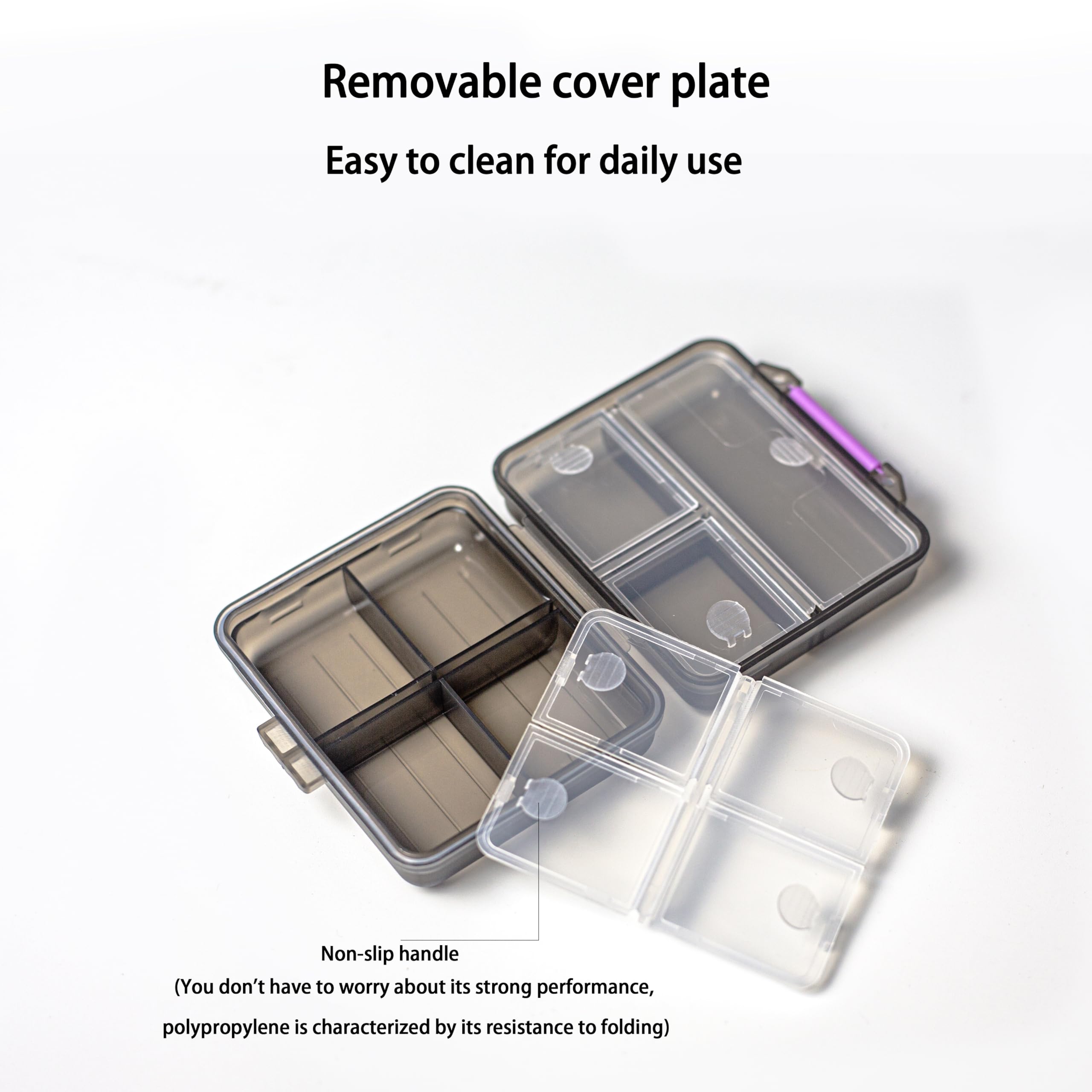 1 Pack Travel Pill Organizer with Labels - Small Portable 7-Day Pill Box, 7 Compartment Medication Case, Food Grade PP Material (Black/Gray) - Perfect for Daily Medicine Storage, Travel & Emergency Kits
