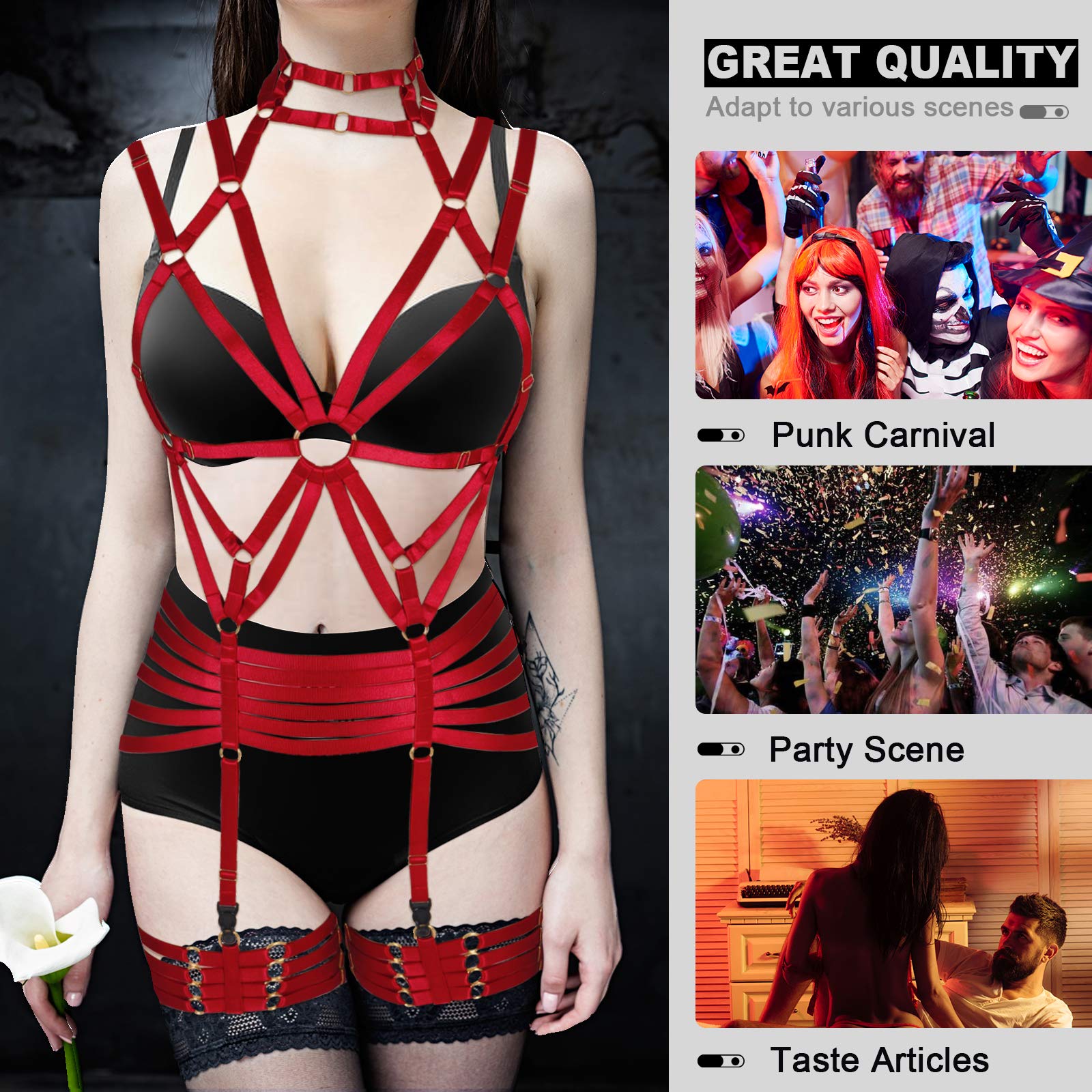 Sexy Women's Full Body Suspenders Bra & Garter Belt Set - Gothic Punk Style Lingerie for Plus Size - Perfect for Halloween, Cosplay, Burlesque Shows & BDSM Fashion