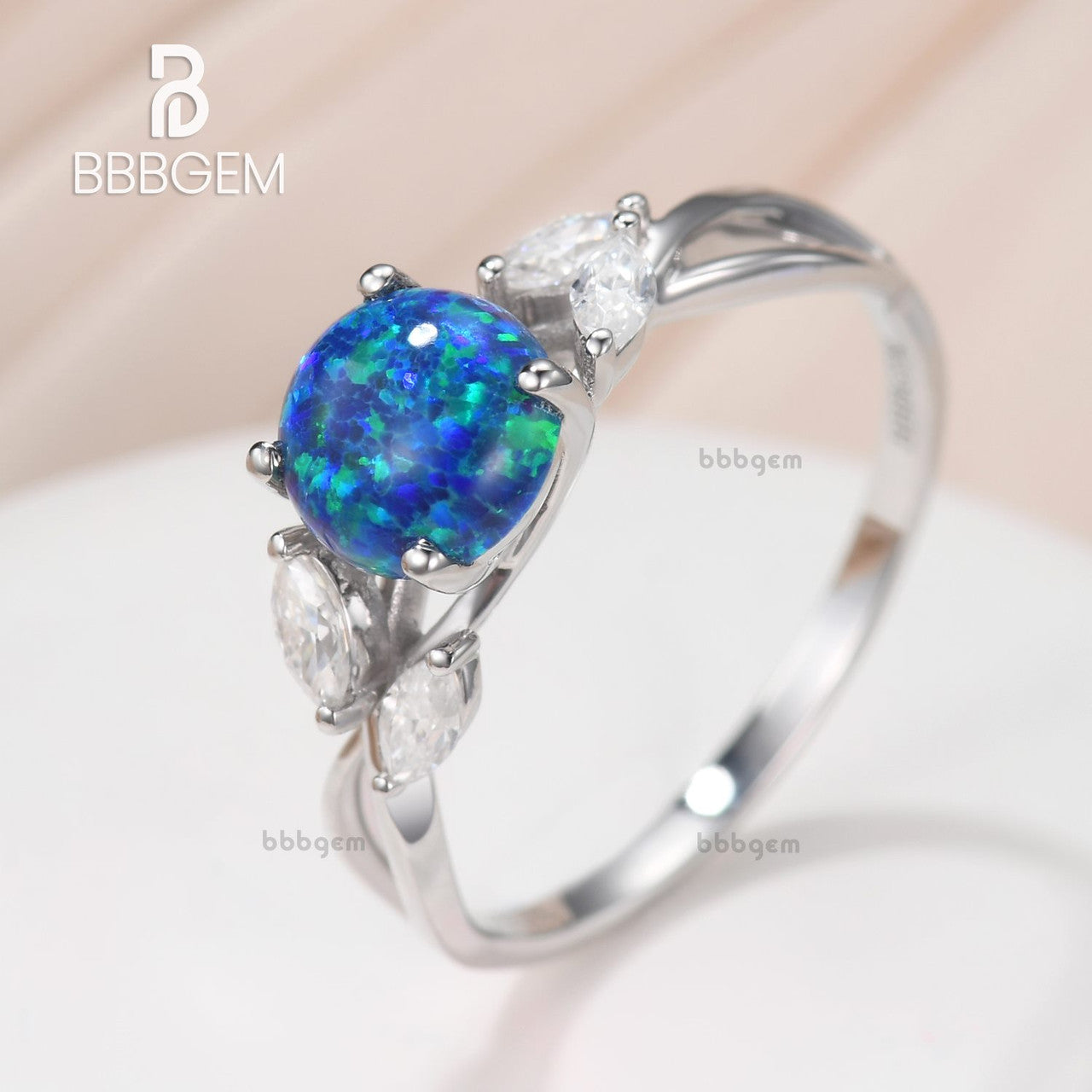 14K/18K Rose Gold Black Blue Opal Moissanite Engagement Ring - Art Deco Style for Wedding, Proposal & Anniversary Gifts