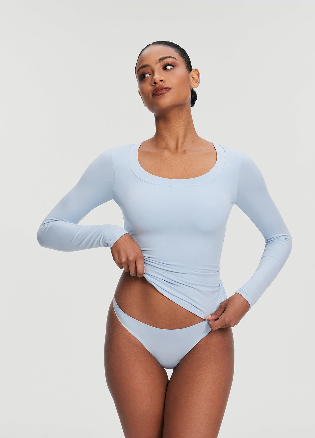 Women's Scoop Neck Long Sleeve T-Shirt - Soft Stretchy Casual Blouse for Everyday Wear | Perfect for Work, Date Night & Layering Outfits