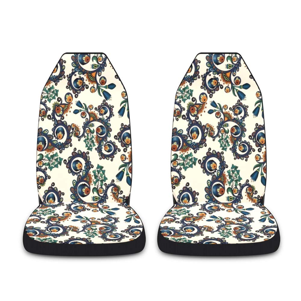 Boho Tribal Paisley Car Seat Covers Set of 2 - Universal Fit for Cars, Trucks, SUVs & Vans - Stylish Vehicle Seat Protectors & Pet Mats for Comfort and Protection