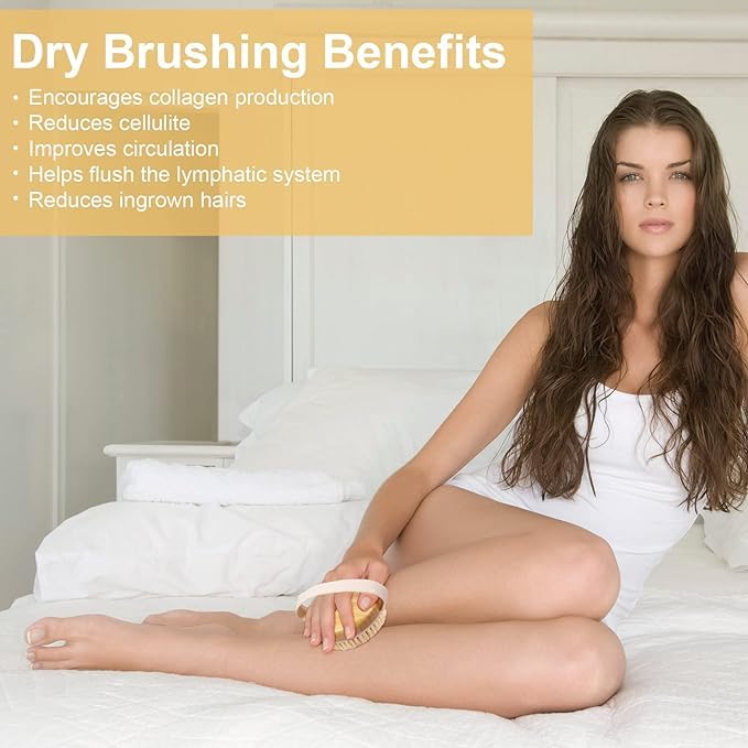 **Afrodite Dry Brushing Body Brush - Exfoliating Wooden Shower Brush for Cellulite & Lymphatic Drainage - Improves Circulation, Reduces Ingrown Hairs - Perfect for Spa, Self-Care & Detox Routines**