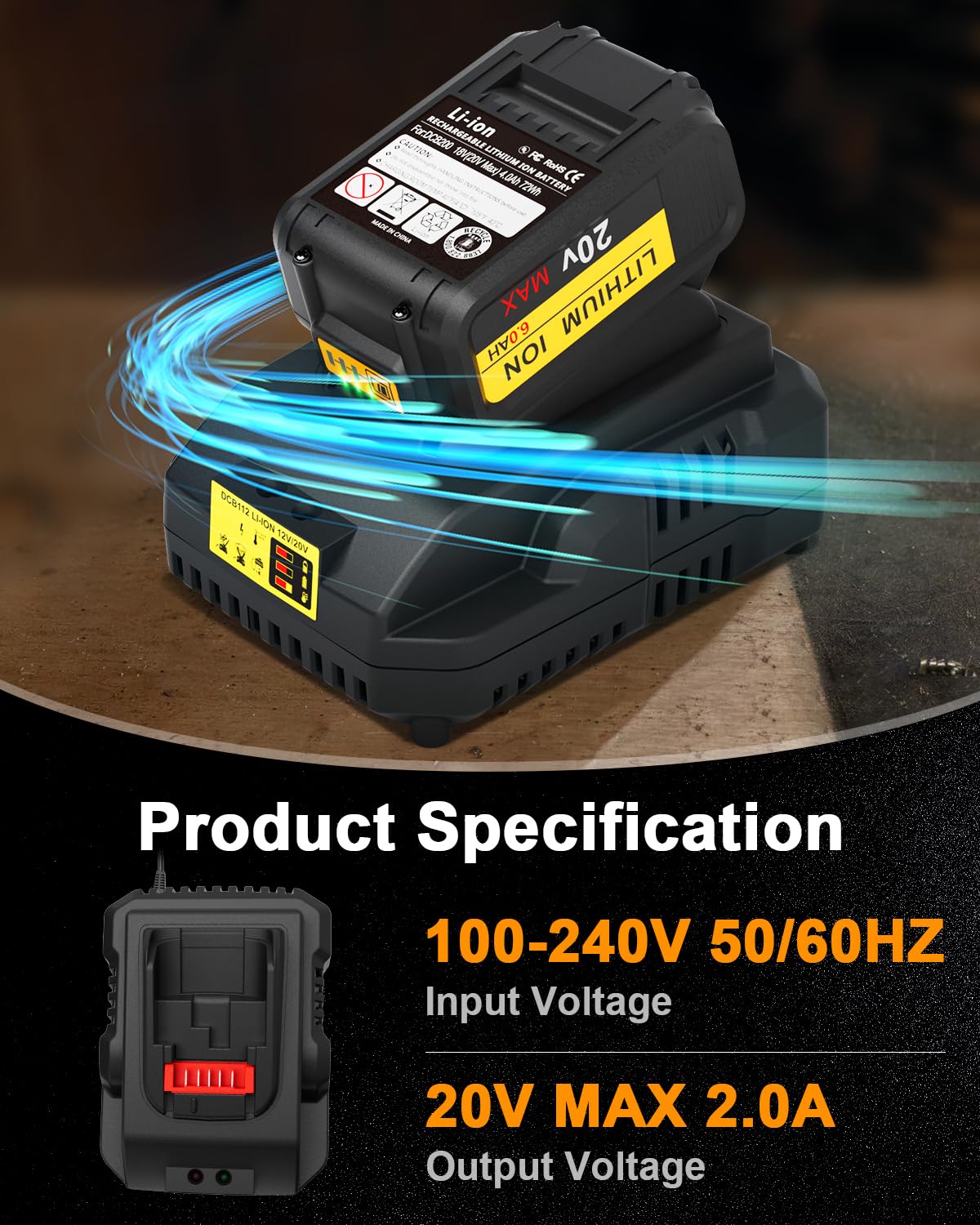 DCB112 20V MAX Battery Charger Replacement for Dewalt DCB112 Charger - Compatible with Dewalt 12V/20V Li-Ion Batteries - Perfect for Power Tools, Drills, and Outdoor Equipment Charging