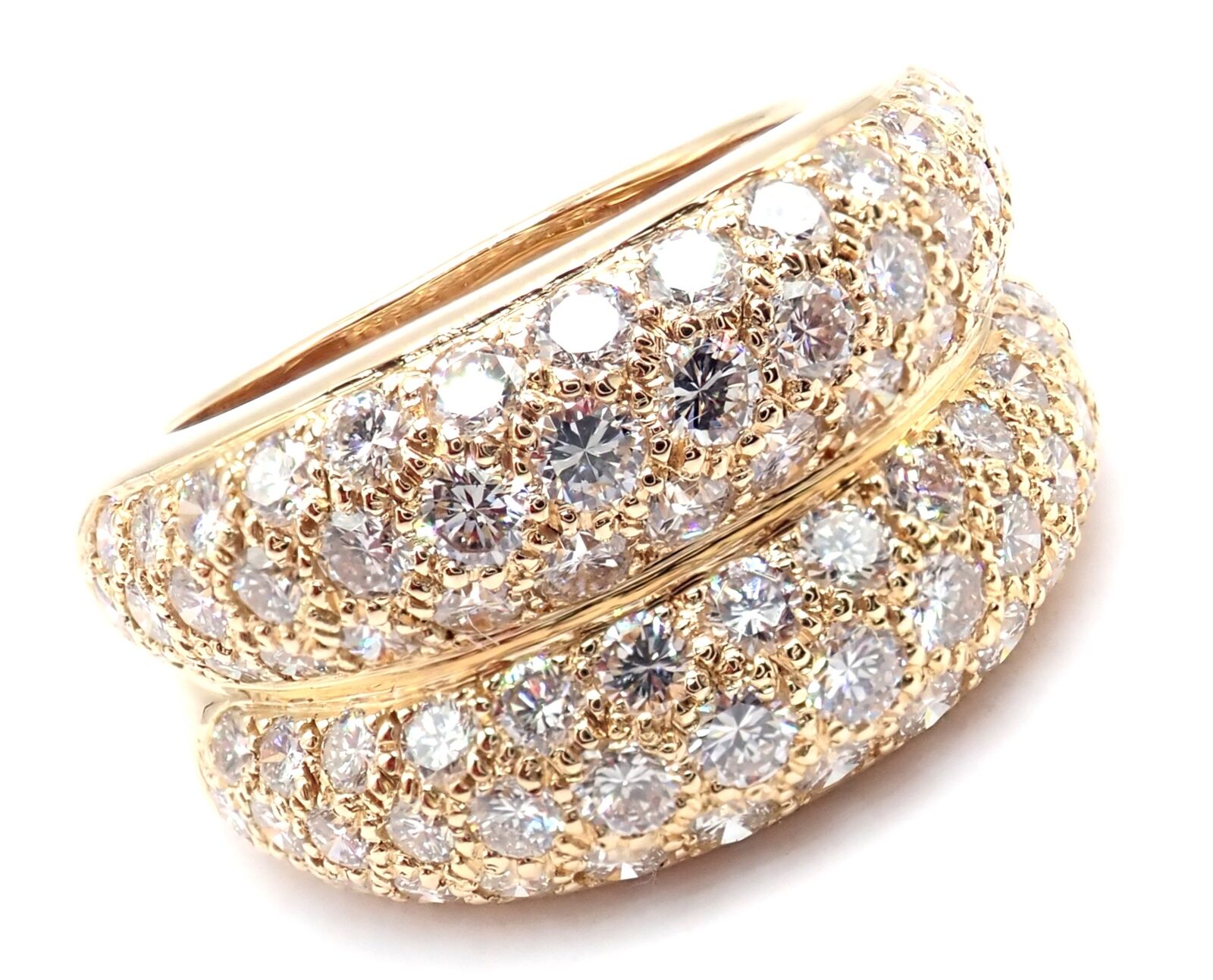 Authentic Cartier 18k Yellow Gold Double Pave Diamond Band Ring 1993 - Vintage Luxury Jewelry for Women, Perfect for Anniversaries, Engagements & Special Occasions
