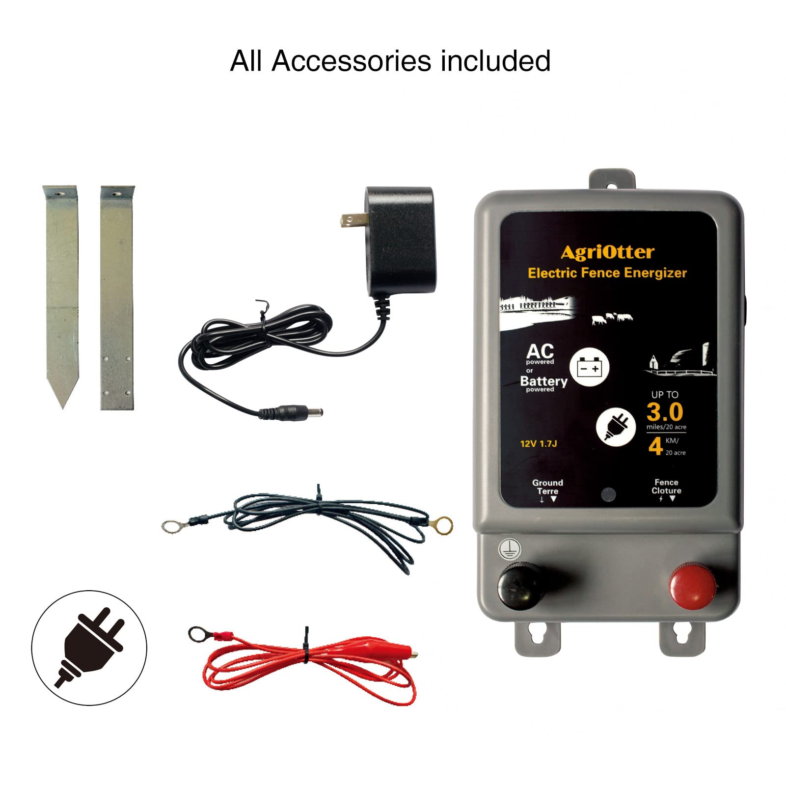 15 Acre Electric Fence Energizer - 8000V 1.75J Pulse Fence Charger with 2-in-1 Power (Battery & AC Outlet) for Farm, Ranch & Livestock Protection