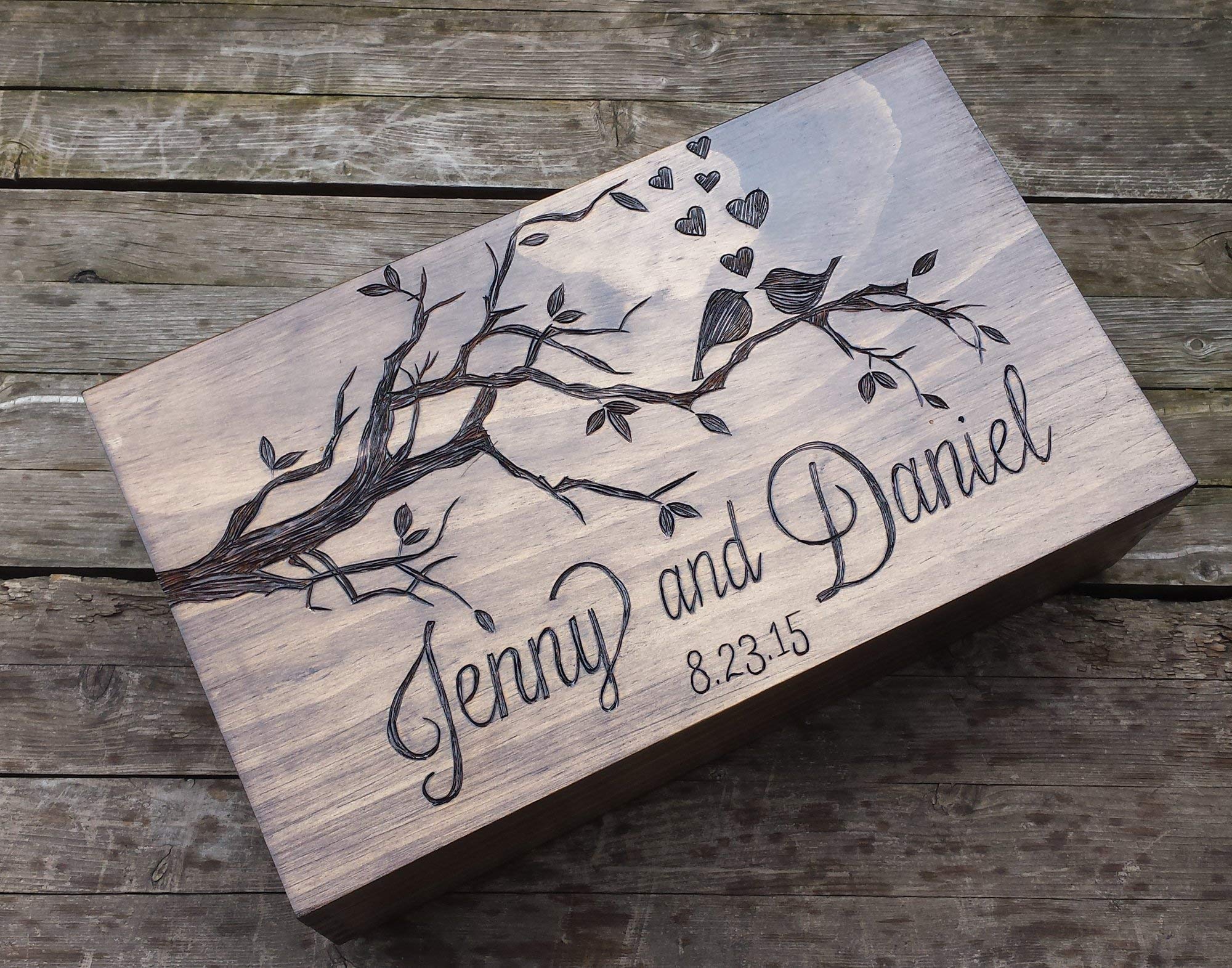 Personalized Double Love Birds Wine Box for Two Bottles - Perfect Wedding & Anniversary Gift for Couples - Romantic Keepsake for Special Occasions