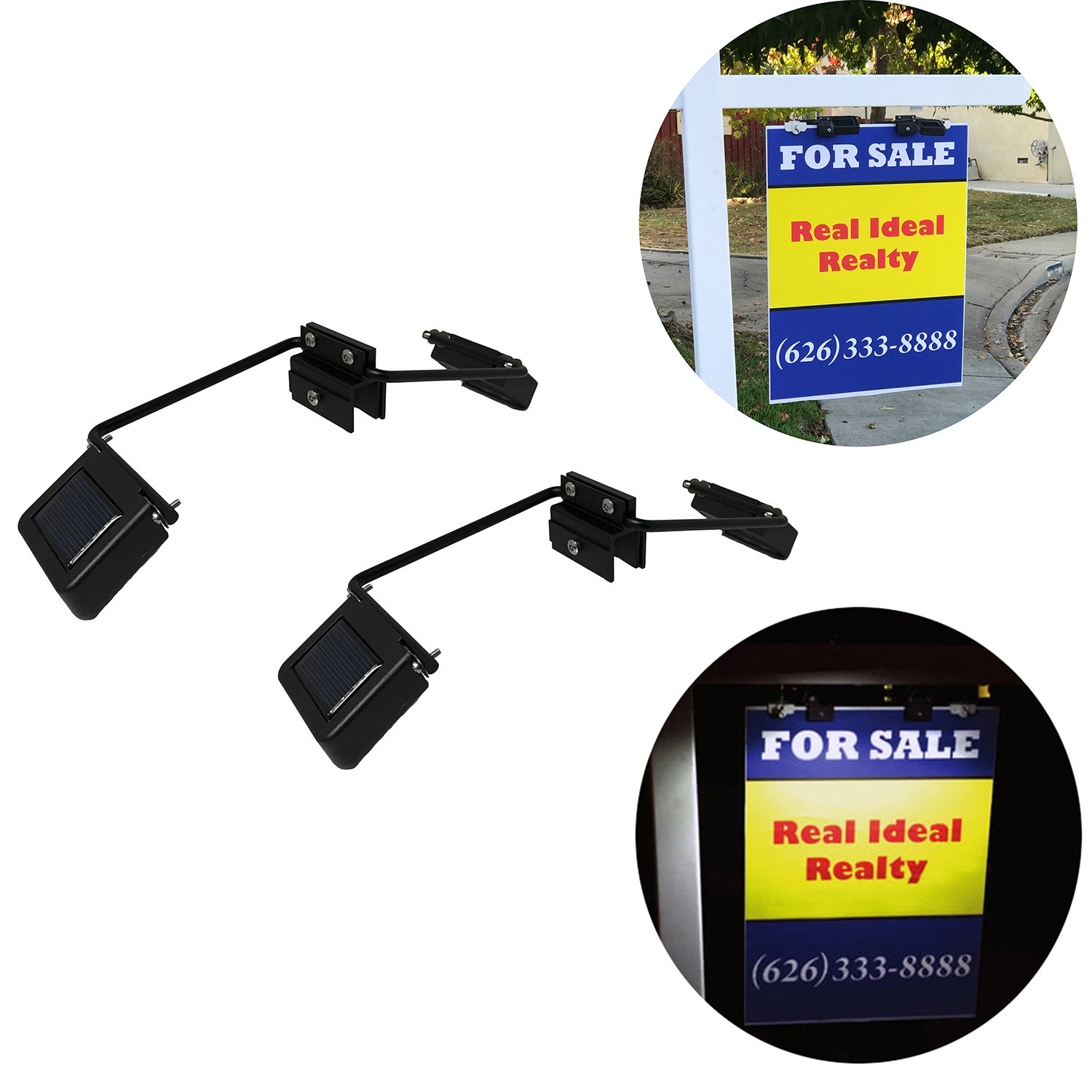 Dual-Sided Anodized Aluminum Alloy Sign Lights for Real Estate, Restaurants & Construction - Set of 2 with 4 LED Lights - Perfect for Outdoor Menu Boards, Property Signs & Job Site Markers