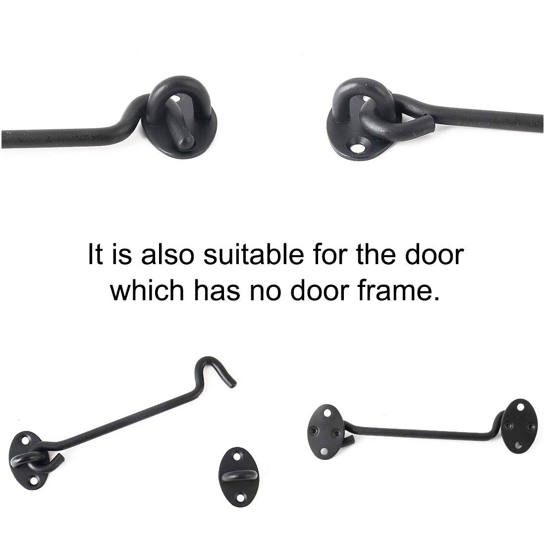 uxcell 8 Inch Stainless Steel Cabin Hook with Screws - Black Eye Latch Privacy Hook for Doors, Gates, Windows, Shutters, Barns & Sheds (2 Pack) - Secure Sliding Doors & Enhance Privacy
