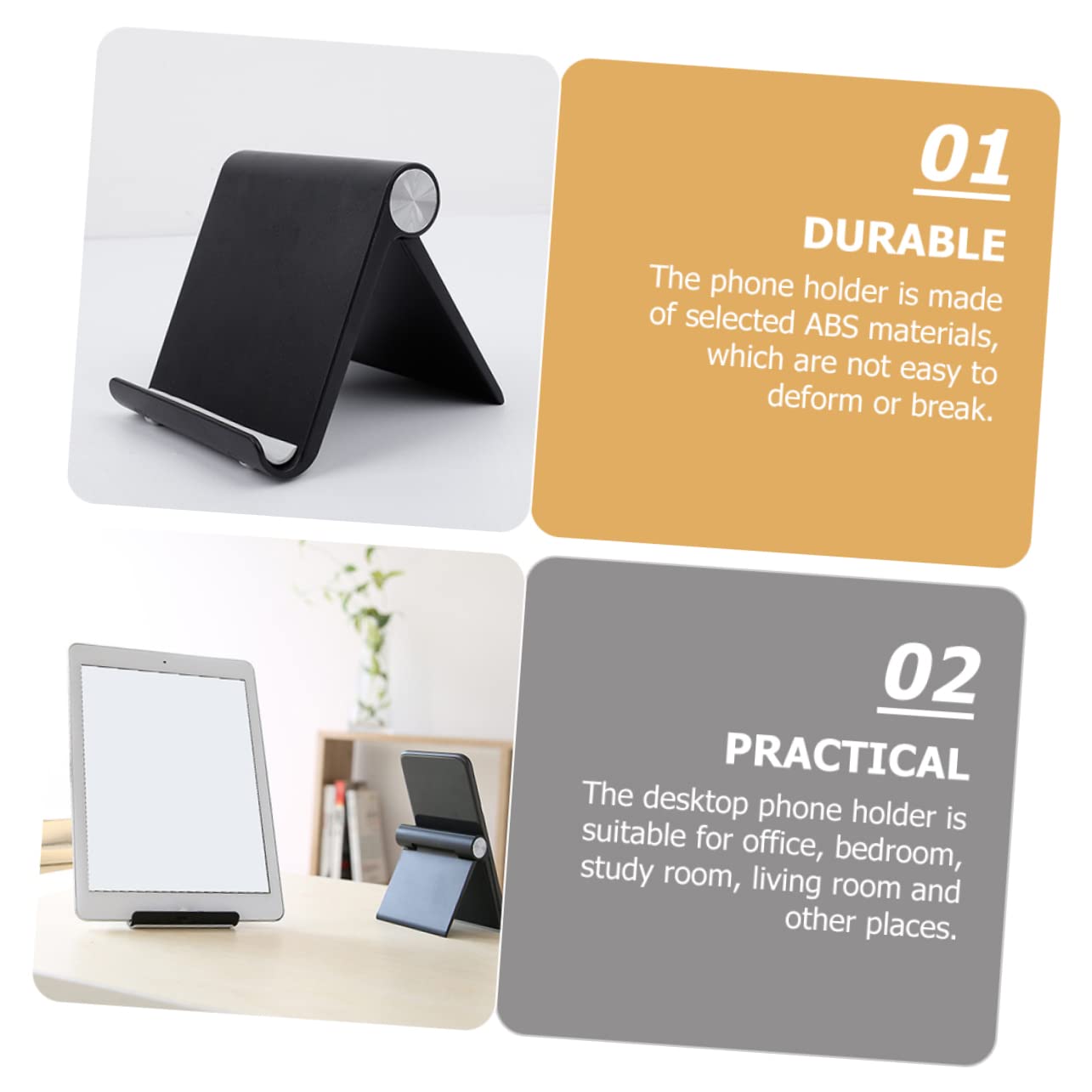 Adjustable Black Cell Phone Stand Holder for Desk - 360° Rotating Mobile Phone Stand with Sturdy Base for iPhone, Samsung & All Smartphones - Perfect for Office, Home & Video Calls