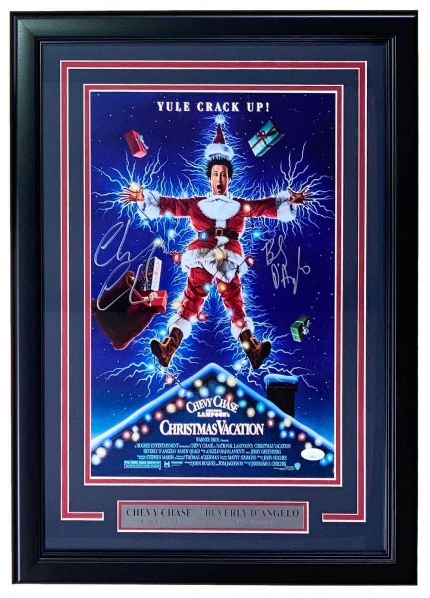 Chevy Chase & Beverly D'Angelo Autographed Framed 11x17 Christmas Vacation Movie Photo with JSA COA - Perfect for Holiday Decor, Movie Memorabilia Collection & Christmas Gift