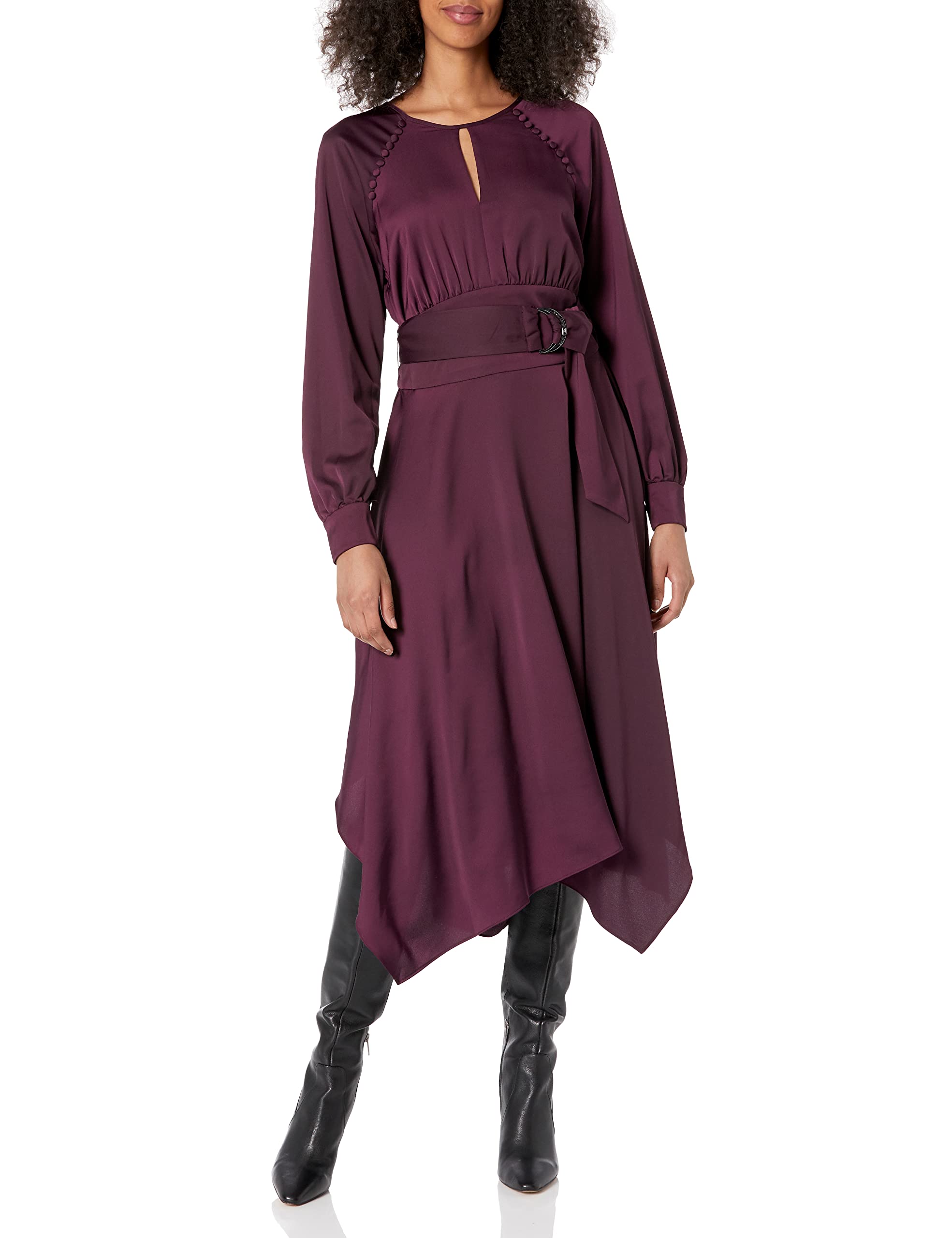 KARL LAGERFELD Women's Satin Back Crepe Belted Midi Dress - Elegant Formal & Cocktail Party Wear