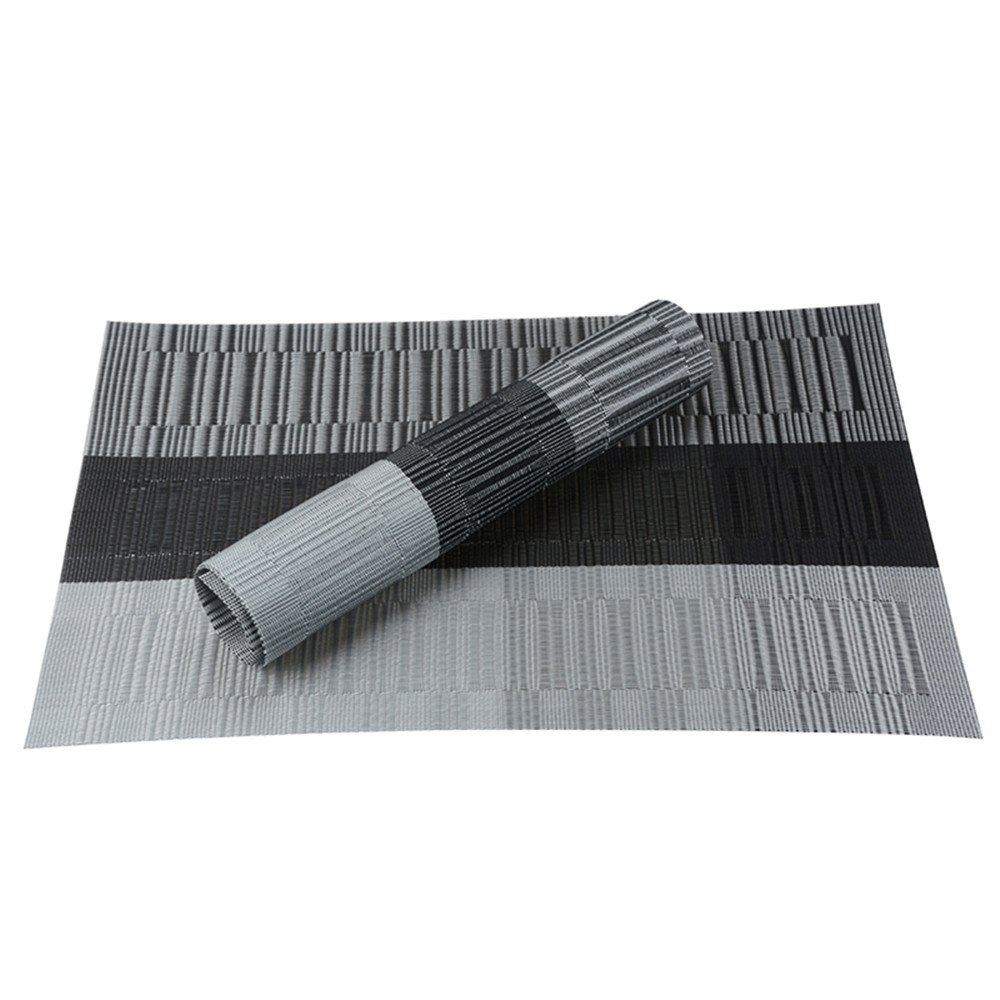 Premium PVC Placemats Set of 6 - Heat-Resistant Woven Vinyl Table Mats for Dining, Kitchen & Office - Stylish Grey & Black Home Decor Accessories - Perfect for Everyday Meals, Dinner Parties & Holiday Gatherings