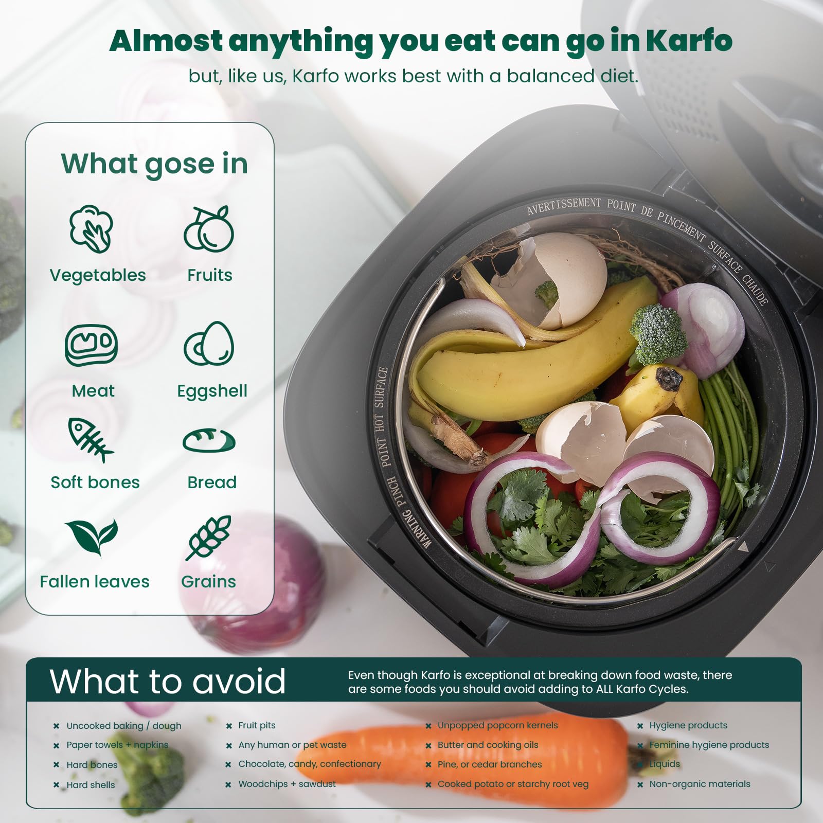 Karfo Electric Kitchen Composter - Smart Indoor/Outdoor Compost Bin with Odorless Single-Button Operation, Converts Food Waste to Organic Fertilizer for Plants | Perfect for Eco-Friendly Homes, Gardens & Sustainable Living (Black)
