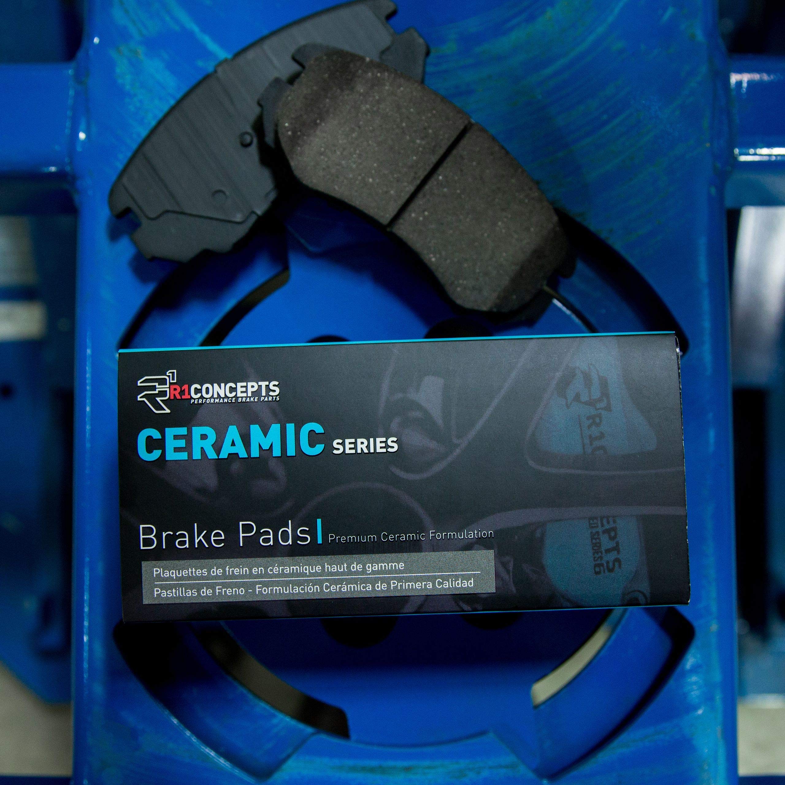 R1 Concepts Rear Ceramic Series Brake Pads with Rubber Steel Shims - Compatible with 2005-2010 Jeep Grand Cherokee & 2006-2010 Jeep Commander | High-Performance Braking for Off-Road Adventures & Daily Commutes
