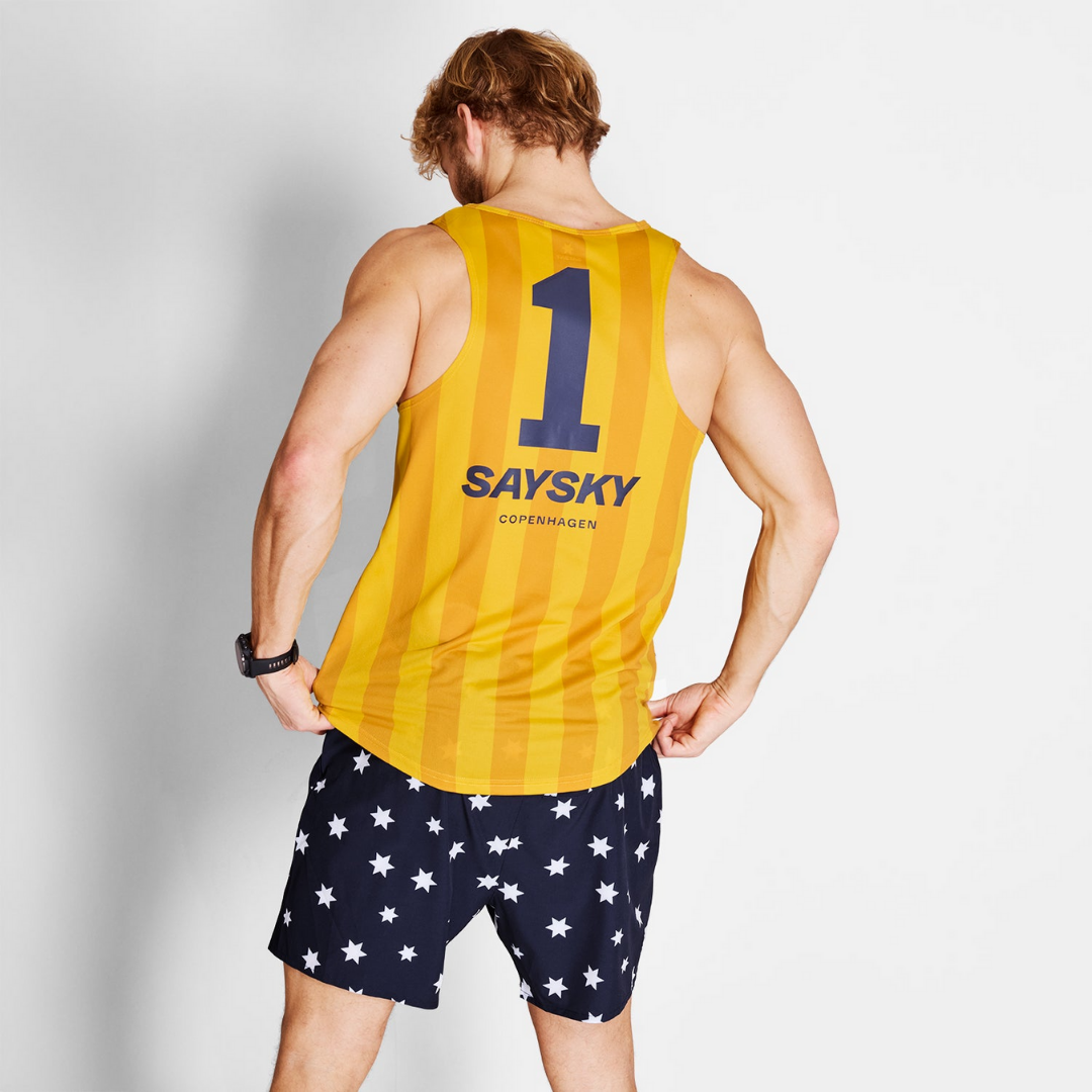 SAYSKY Men's Striped Combat Singlet - Breathable Workout Tank Top for Gym, MMA & Training - Lightweight & Moisture-Wicking Performance Shirt