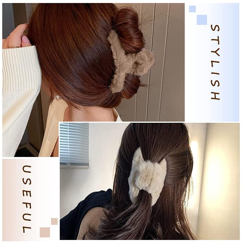Shidara Hair Claw Clips for Women - Strong Hold Non-Slip Hair Barrettes for Thick/Thin/Long Hair - Cute Plush Hair Clips Accessories (2-Piece Set) | Perfect for Work, Gym, and Everyday Styling