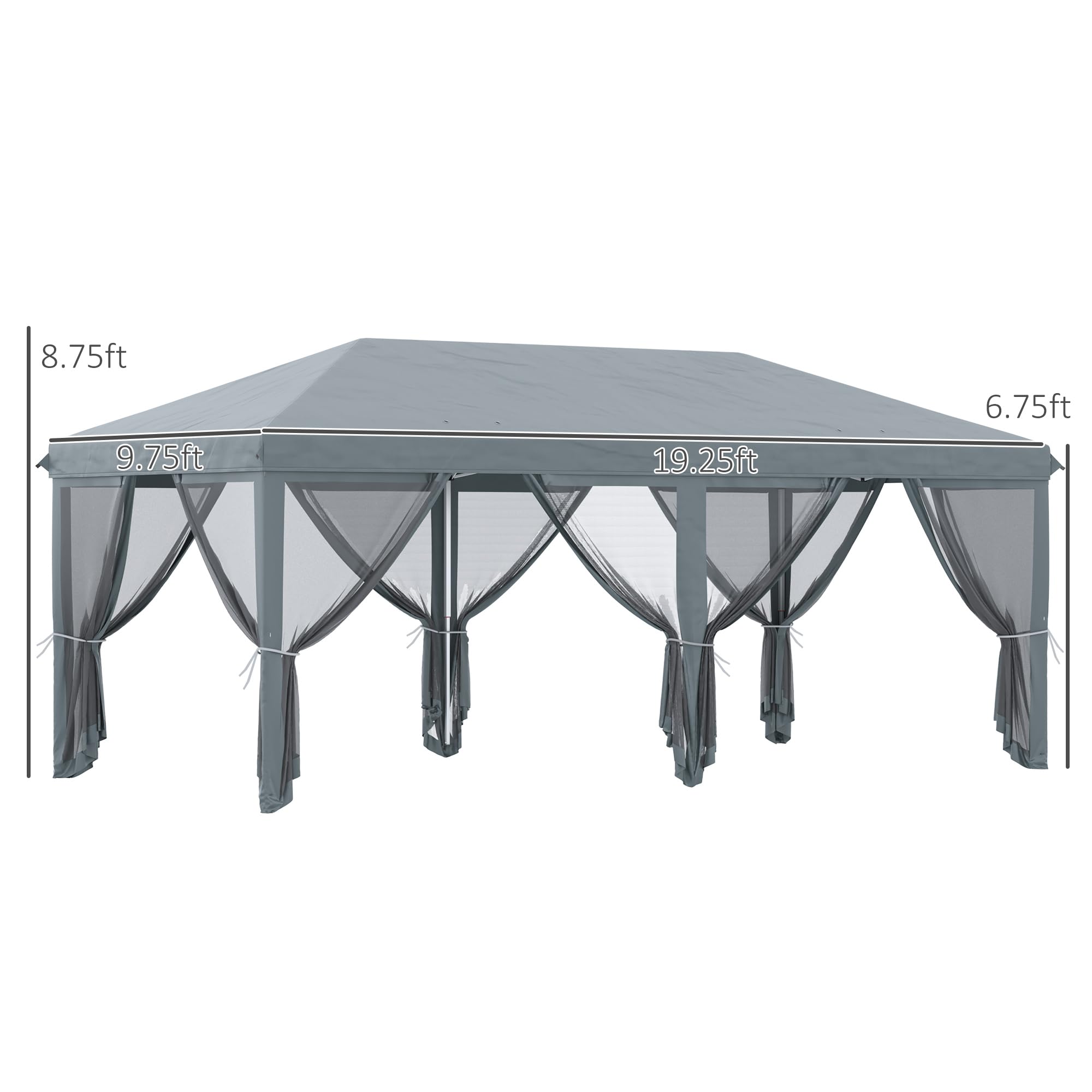 Outsunny 10' x 20' Heavy Duty Pop Up Canopy Tent with Netting - Instant Sun Shelter for Outdoor Parties, Camping, Beach & Backyard - Includes Carry Bag (Gray) - Perfect for Picnics, BBQs, Farmers Markets & Tailgating