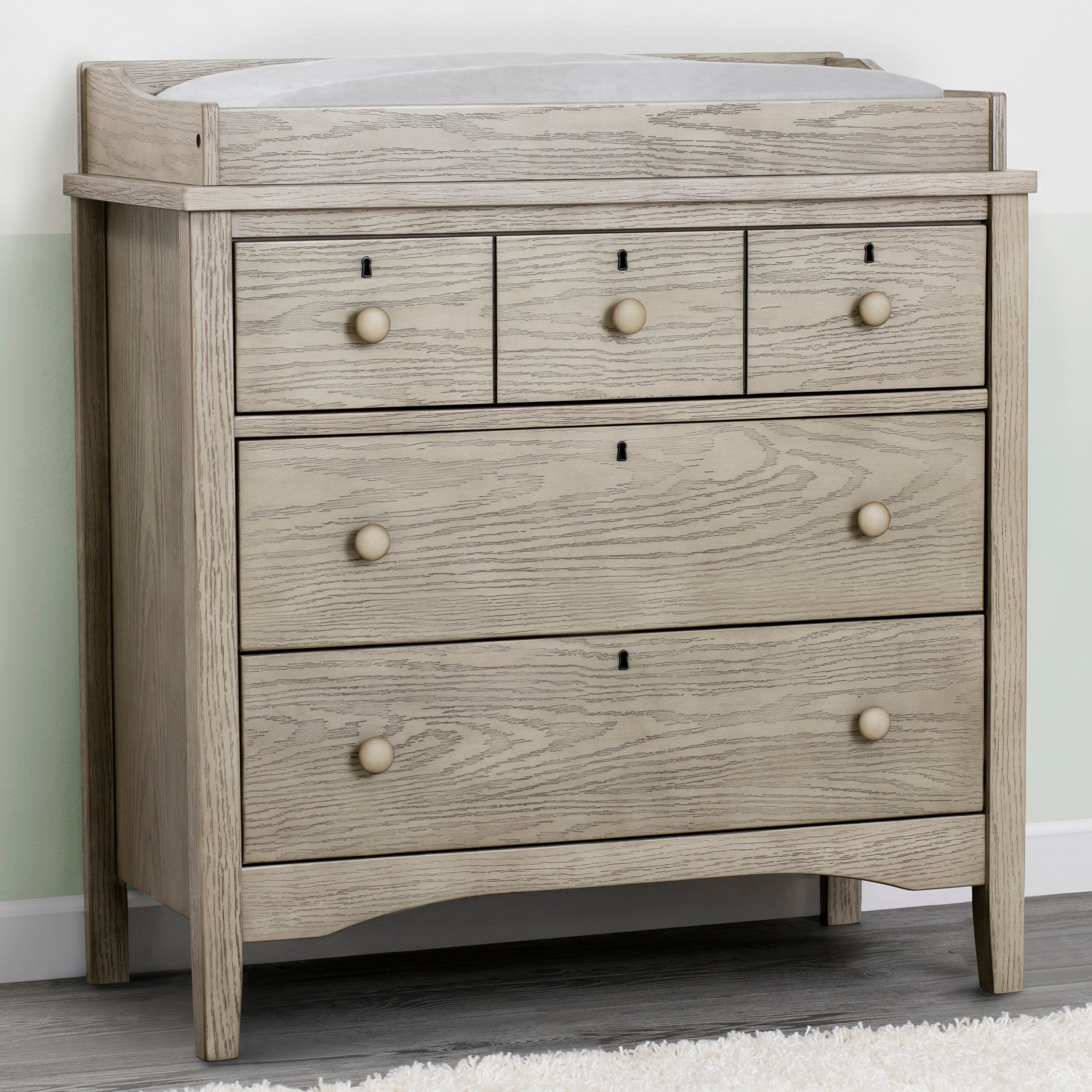 Farmhouse Style 3-Drawer Dresser with Changing Top - Nursery Storage Solution for Baby Essentials & Bedroom Organization
