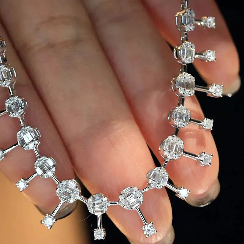 18K White Gold Diamond Necklace for Women - 2.6 Carat Real Natural Diamond Luxury Pendant with Sky Star Design - Perfect for Engagement, Wedding, Anniversary & Special Occasions