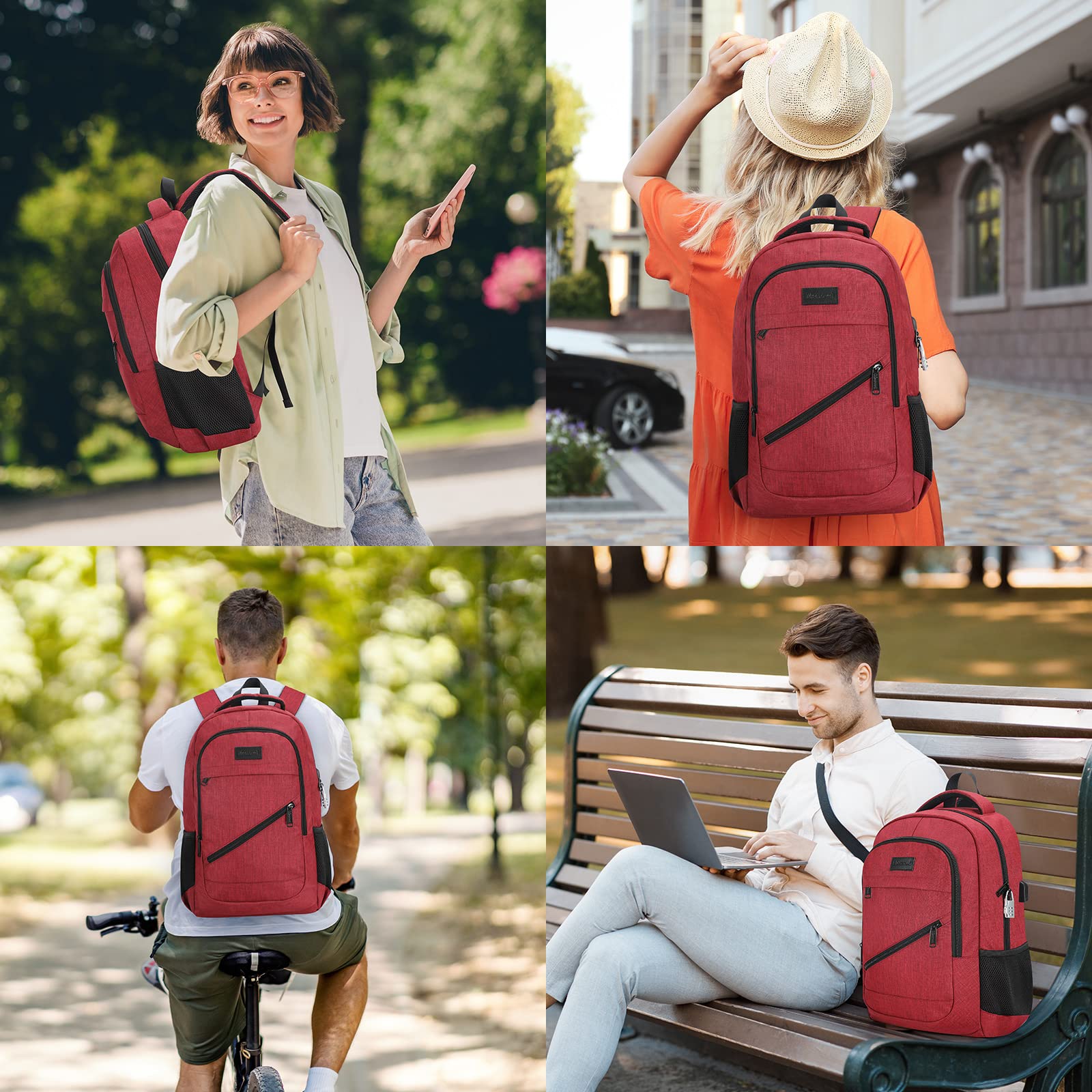 Anti Theft Laptop Backpack for Women with USB Charging Port - 15.6 Inch Waterproof Travel Backpack for School, Work & Business (Red) - Perfect for Commuting, College & Business Trips