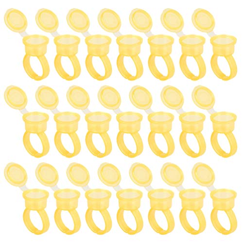 EXCEART 50pcs Tattoo Pigment Rings - Microblading Glue Cups for Permanent Makeup (Yellow) - Salon & Home Use