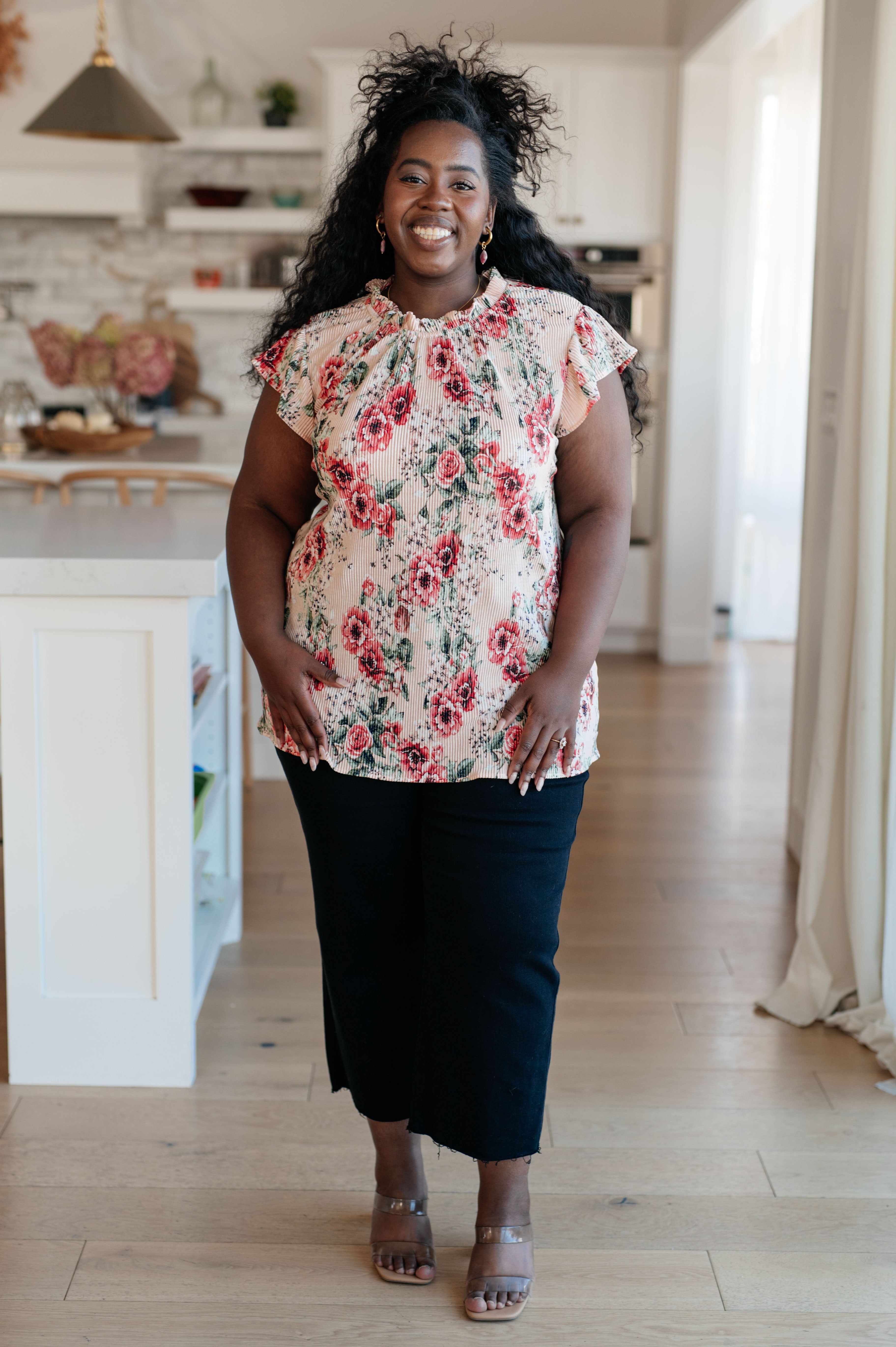 Floral Blush Top for Women - Elegant Floral Print Blouse for Spring & Summer | Perfect for Dates, Parties & Office Wear