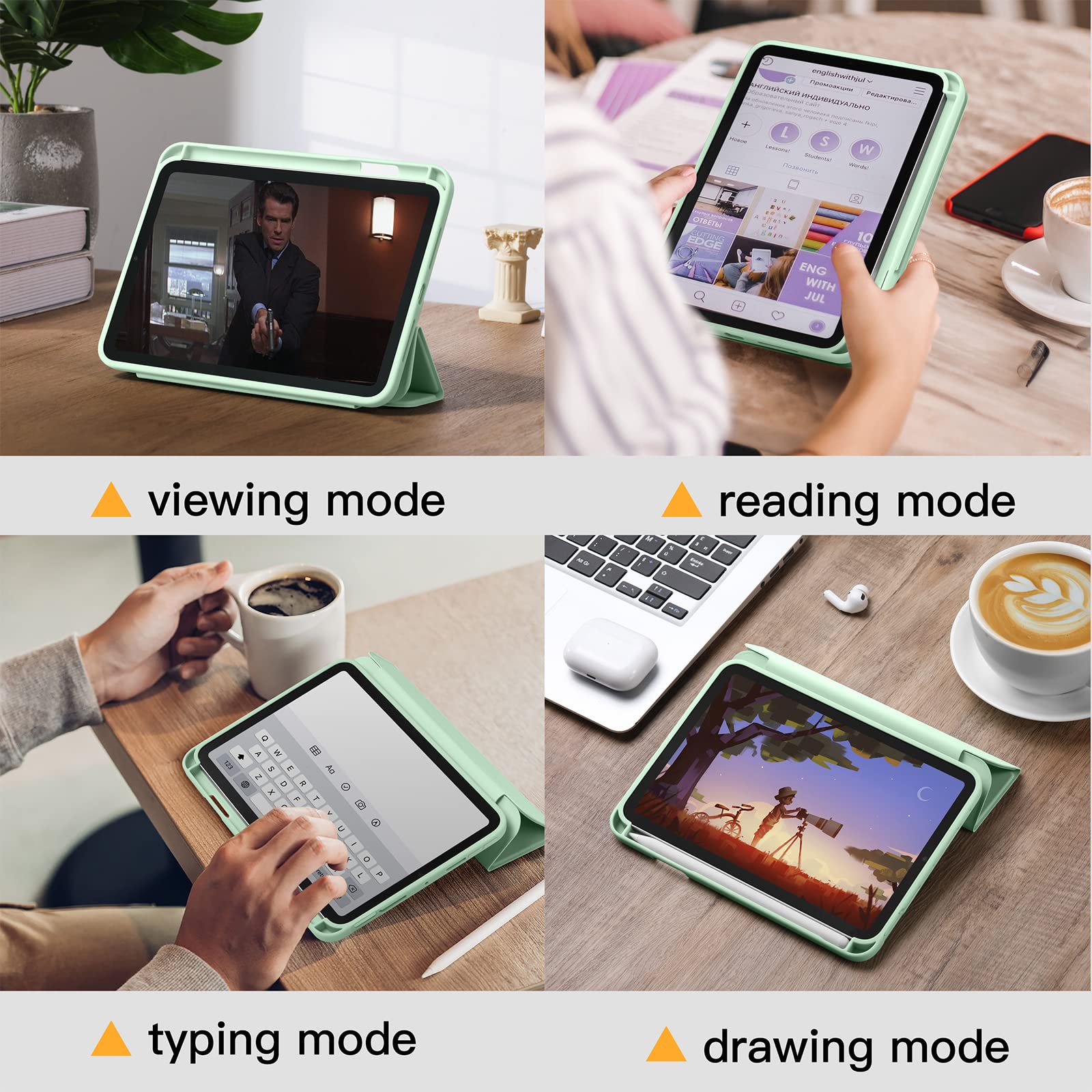 Mastten iPad Mini 7 Case with Pencil Holder - Slim Hybrid Clear Protective Cover for iPad Mini 7th/6th Generation (2024/2021 8.3 Inch) | Auto Wake/Sleep | Matcha Green | Perfect for Kids, Students & Professionals