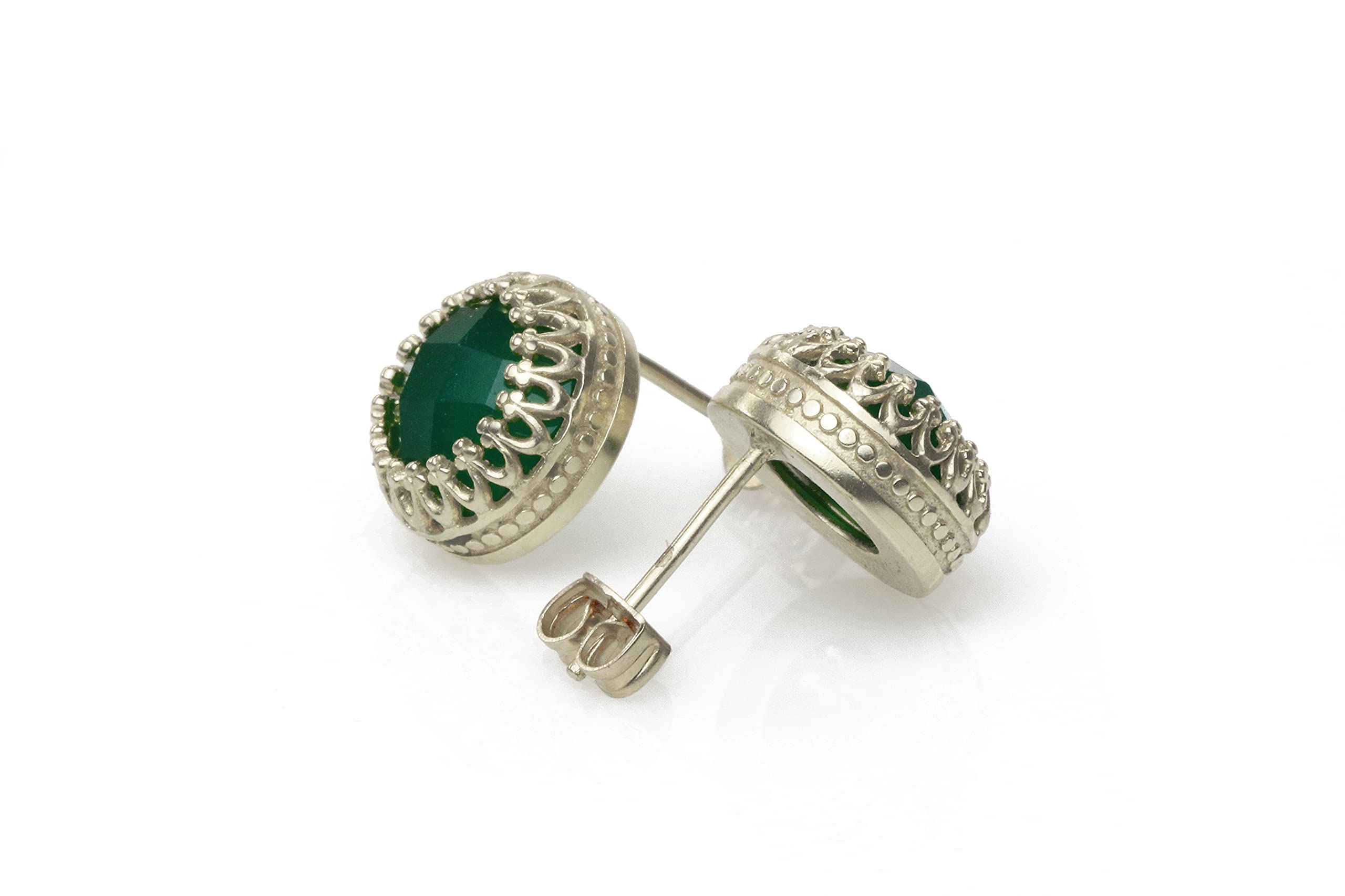 Handmade Green Onyx Gemstone Silver Post Earrings for Women - Faceted Anemone Jewelry for Birthdays, Weddings & Everyday Wear - Elegant Gift Box Included | Perfect for Office, Parties & Special Occasions