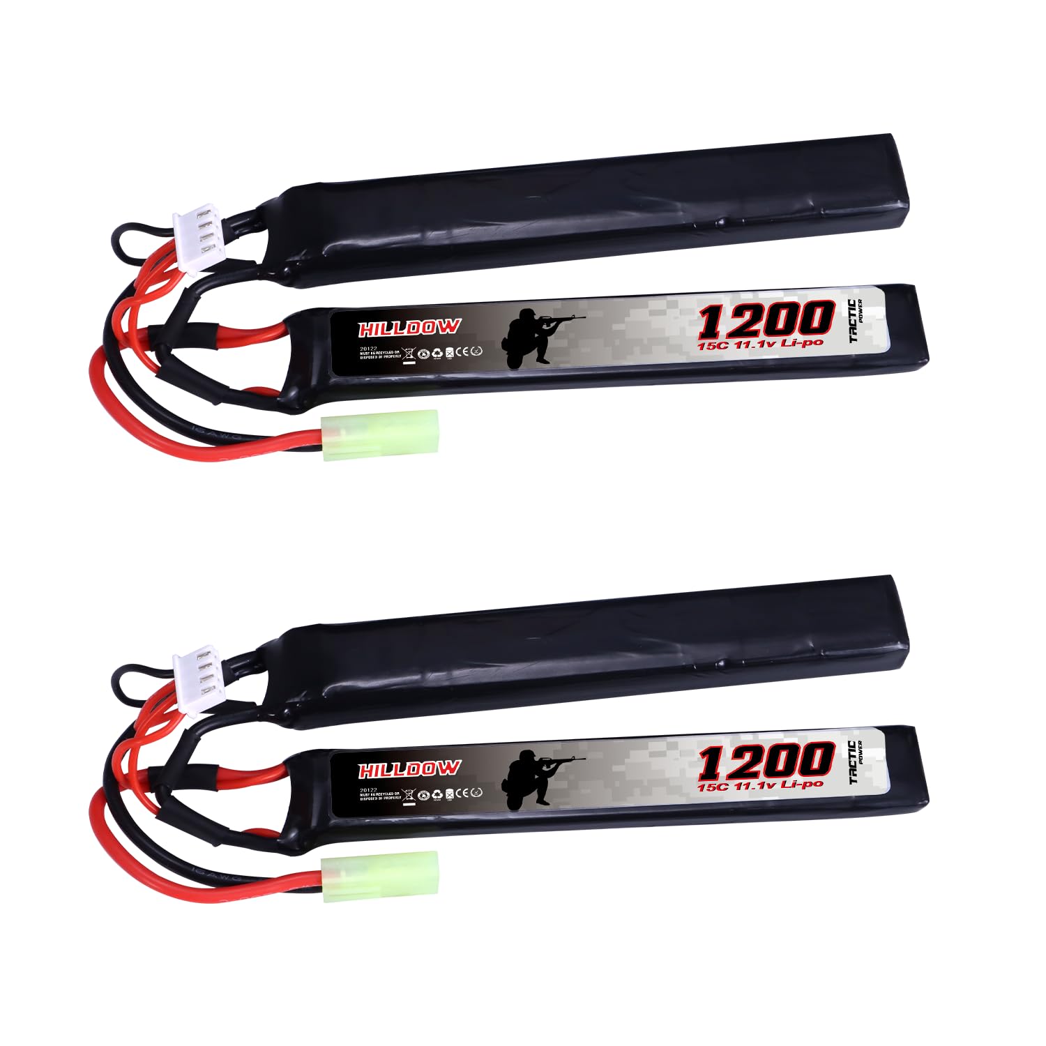 Hilldow 11.1V 1200mAh Airsoft Battery with Mini TMY Plug for Airsoft Guns & Rifles - M25 Model for Enhanced Performance