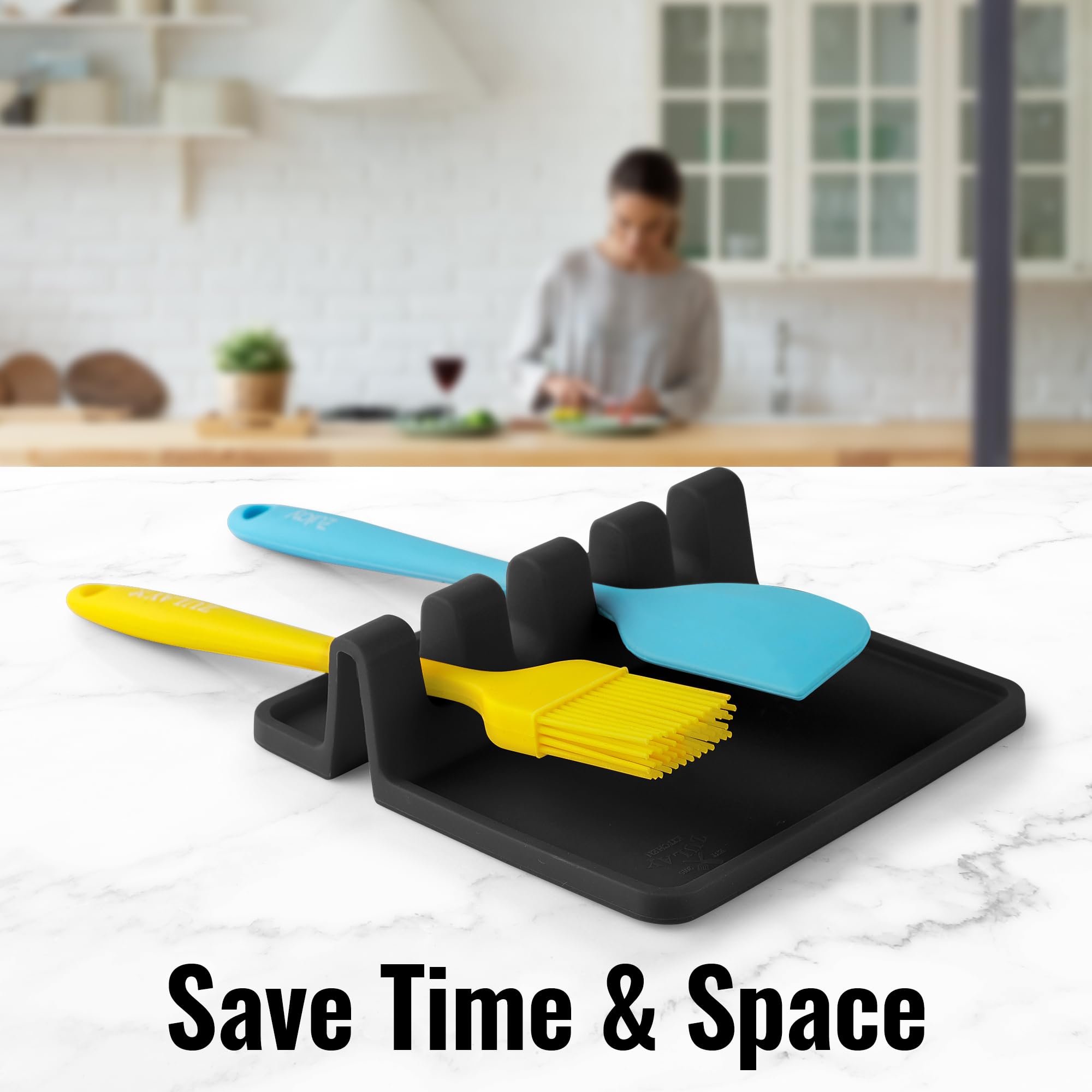 Zulay Large Silicone Utensil Rest - Heat-Resistant Spoon Holder for Stove Top - BPA-Free Kitchen Organizer for Cooking