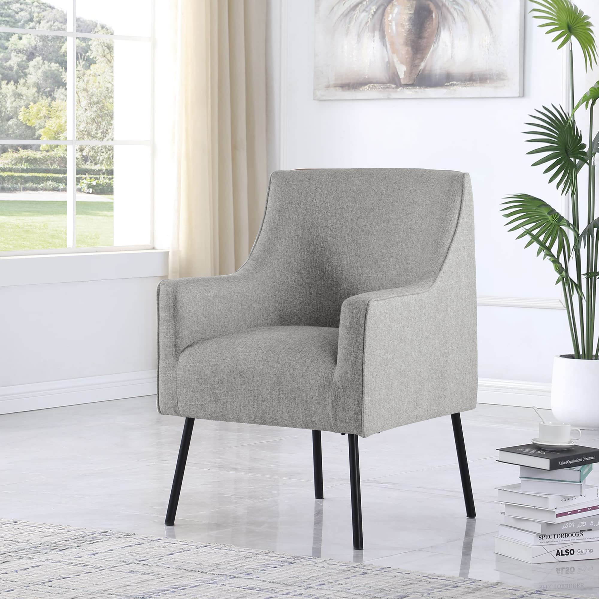HomePop Modern Accent Chair - Gray Woven Fabric Lounge Chair with Metal Legs for Living Room & Bedroom | Stylish Reading Chair & Single Sofa | Perfect for Small Spaces, Home Office & Cozy Corners