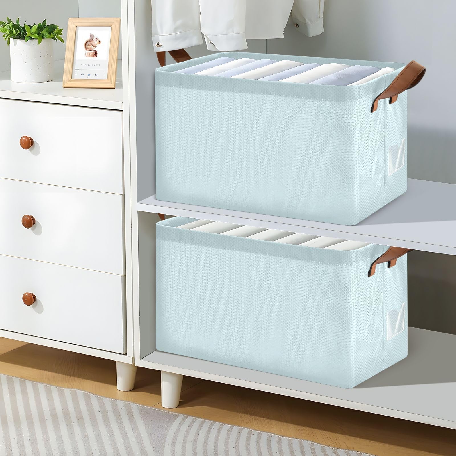 ODAWA Pale Blue Clothes Storage Bins with Sturdy Metal Frame & Handles - Foldable Laundry Basket for Nursery, Bedroom & Closet Organization | Perfect for Baby Clothes, Toys & Home Storage