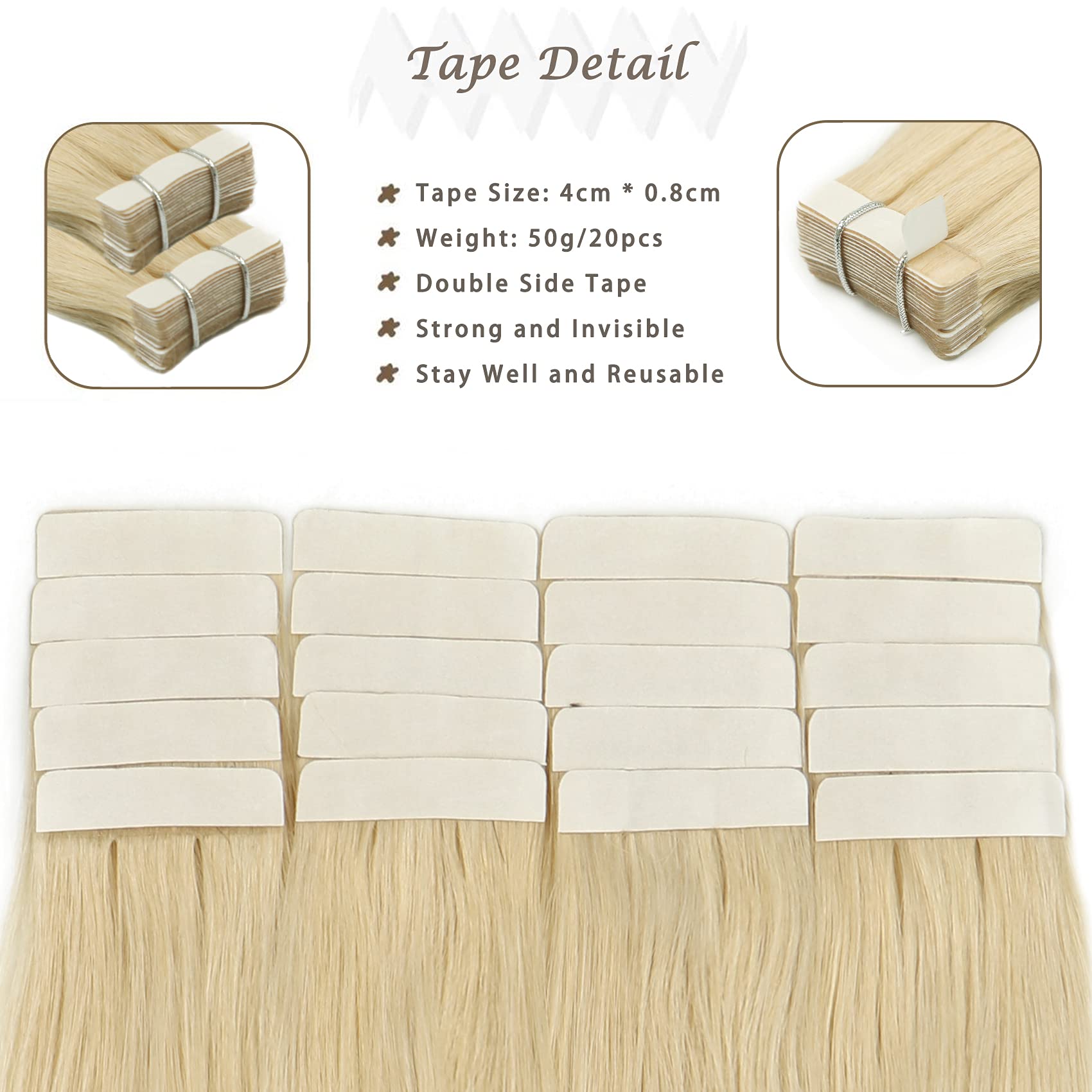 20pcs Platinum Blonde Tape in Hair Extensions 18 Inch - 100% Real Human Hair for Soft & Natural Look | Perfect for Daily Wear, Parties & Special Occasions