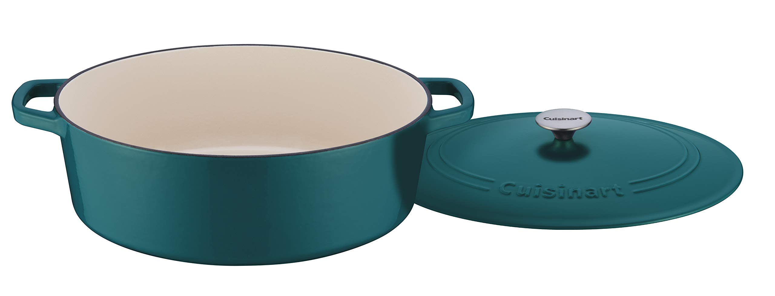 Cuisinart Chef's Classic 7-Quart Enameled Cast Iron Oval Casserole with Lid - Teal Blue Dutch Oven for Braising, Stewing & Baking - Perfect for Soups, Roasts & Family Dinners