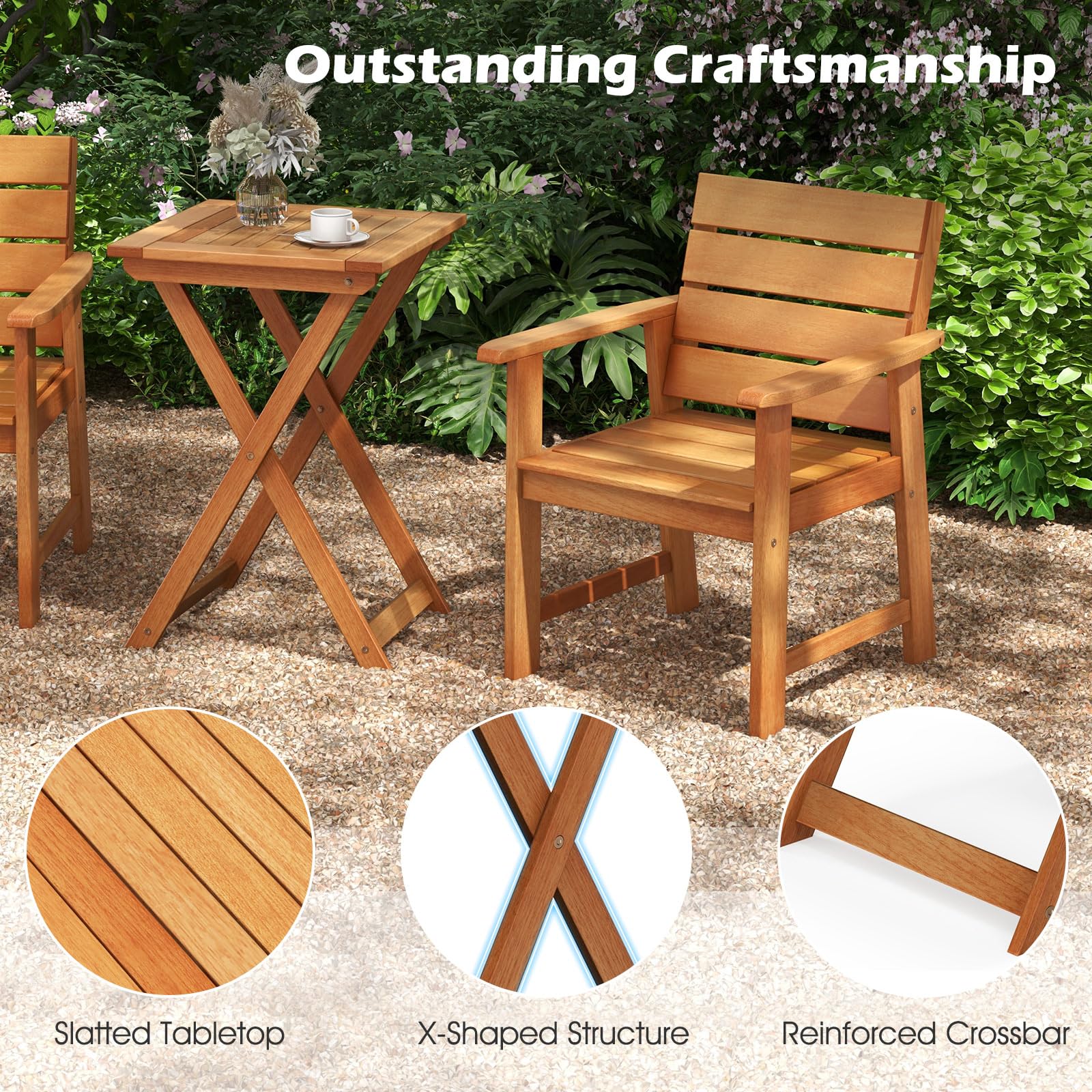 Tangkula 20 Inch Square Folding Patio Table - Outdoor Hardwood Bistro Table with Slatted Tabletop, Space-Saving Foldable Design for Backyard, Poolside, Balcony, Garden, Camping & Picnics (2-Pack)