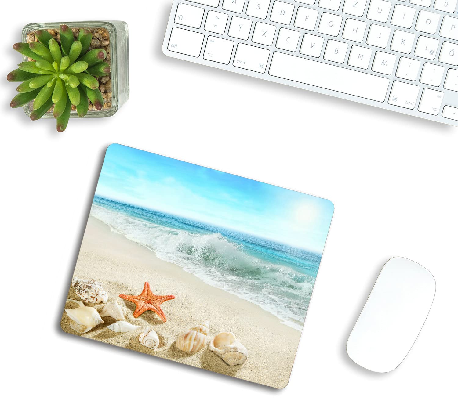 Ocean Themed Mouse Pad with Seashells, Starfish & Waves - Non-Slip Rubber Base Washable Cloth Mousepad for Office, Laptop & Desk - Perfect for Beach Lovers & Coastal Decor Workstations