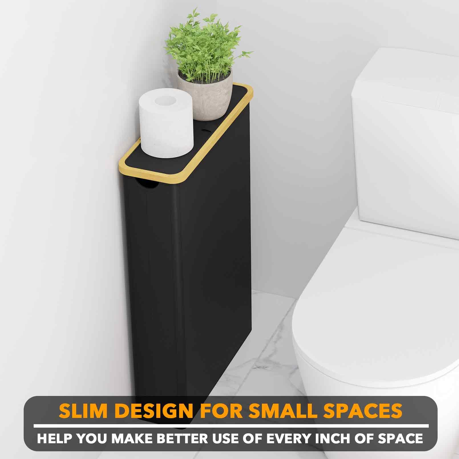 SpaceAid Extra Large Toilet Paper Storage with Lid - Holds 24 Regular or 18 Mega Rolls - Slim Bathroom Tissue Holder Organizer Bin (Black) - Perfect for Bathroom, Laundry Room & Closet Organization