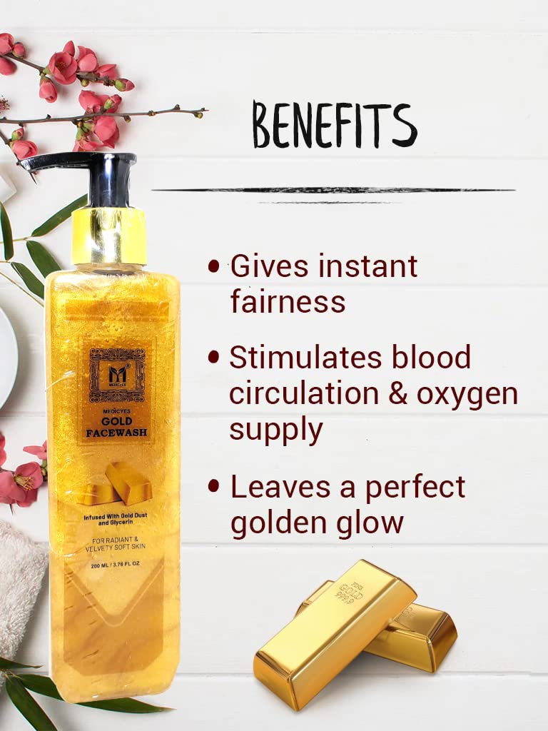 Medicyes Gold Face Wash with Gold Dust & Glycerin - 200ml Luxury Cleanser for Glowing Skin | Perfect for Daily Skincare & Special Occasion Prep