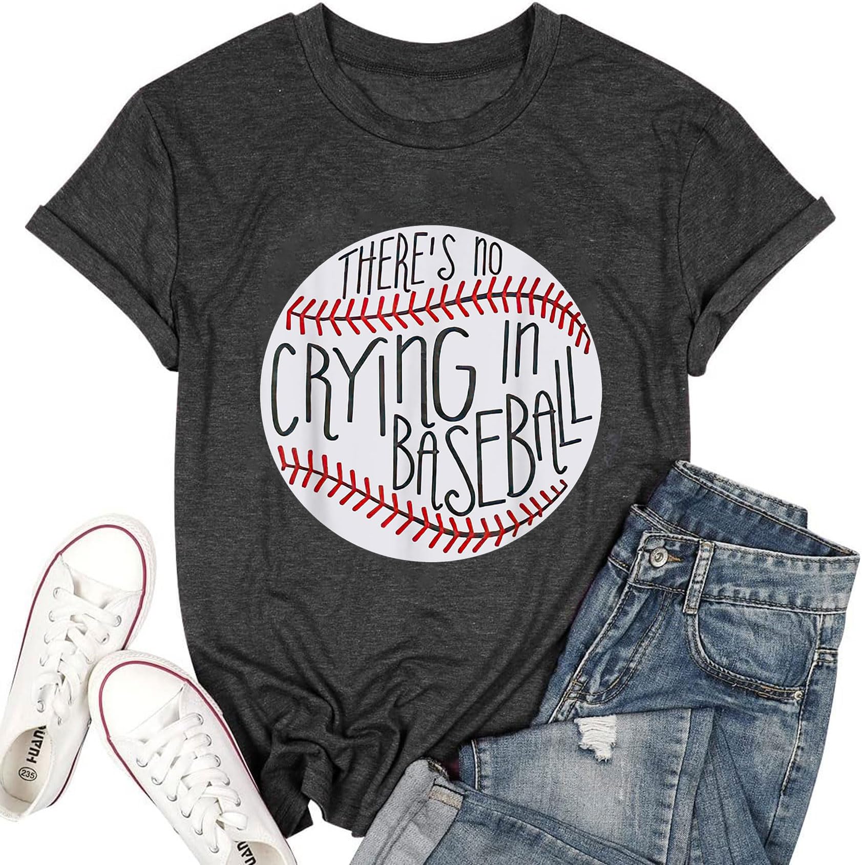 Women's Baseball Graphic Tee - Heart Print Short Sleeve T-Shirt for Game Day & Summer Casual Wear | Soft Cotton Baseball Shirts for Fans & Players | Perfect for Sports Events, Outings & Everyday Fashion